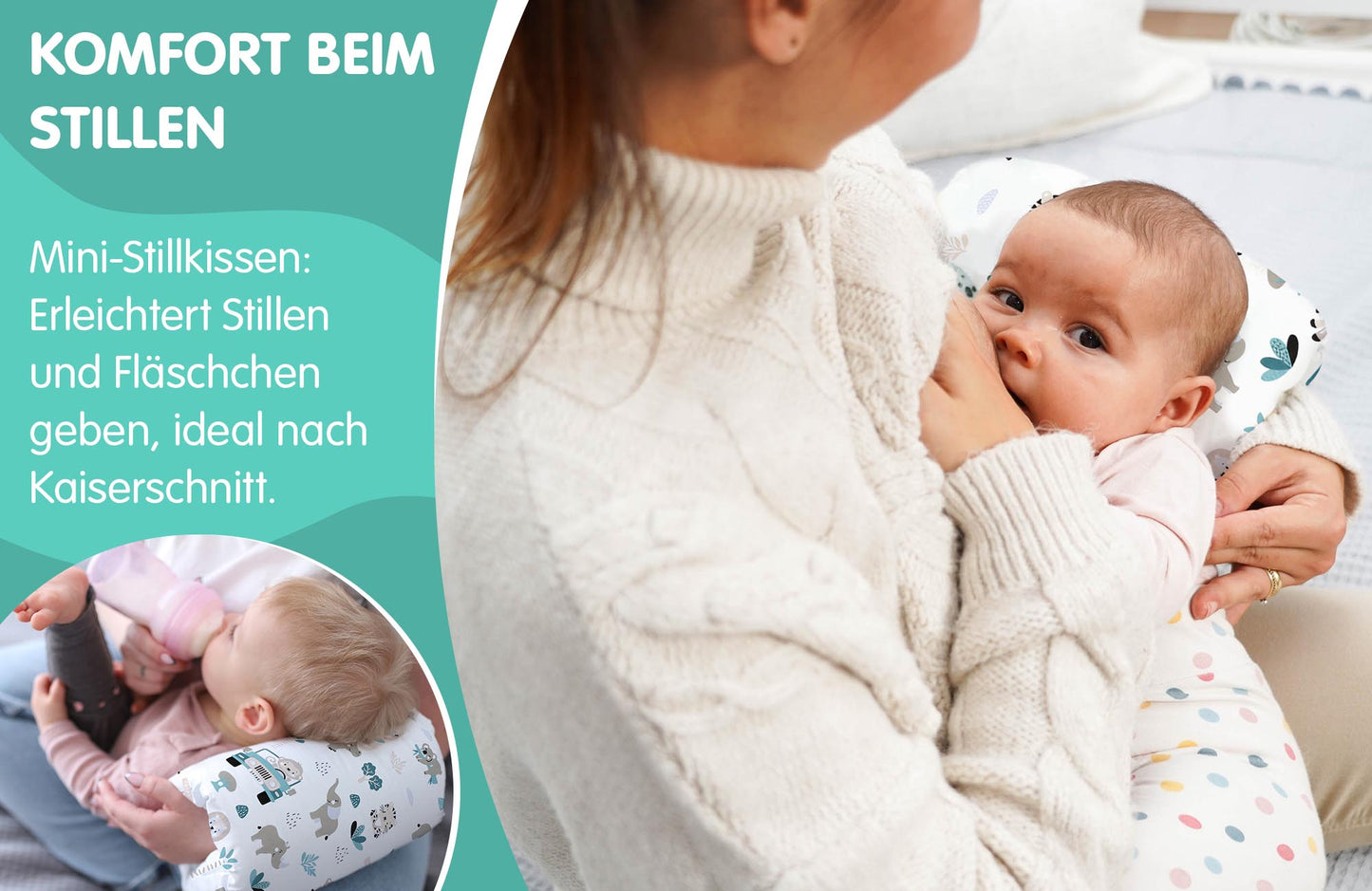 Stillkissen klein Breastfeeding und Nursing Pillow für unterwegs - Stillmuff Armkissen und Lagerungskissen Baby Arm Still Kissen aus weicher Baumwolle