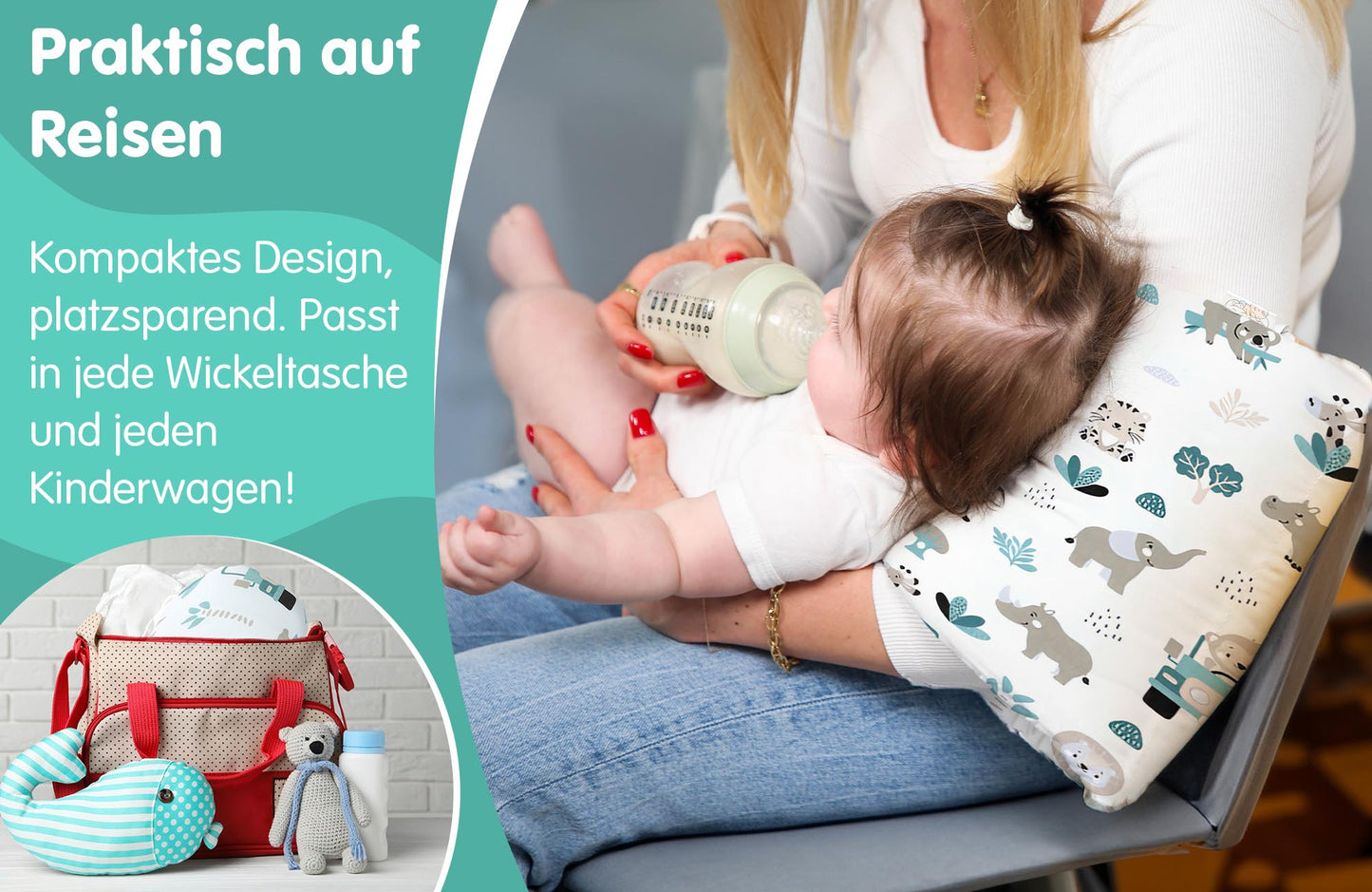 Stillkissen klein Breastfeeding und Nursing Pillow für unterwegs - Stillmuff Armkissen und Lagerungskissen Baby Arm Still Kissen aus weicher Baumwolle