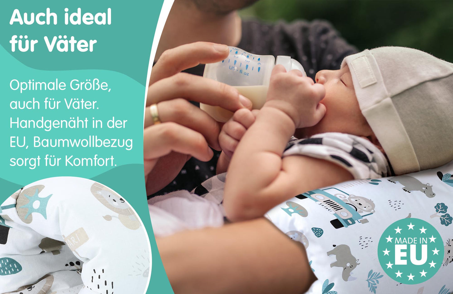 Stillkissen klein Breastfeeding und Nursing Pillow für unterwegs - Stillmuff Armkissen und Lagerungskissen Baby Arm Still Kissen aus weicher Baumwolle