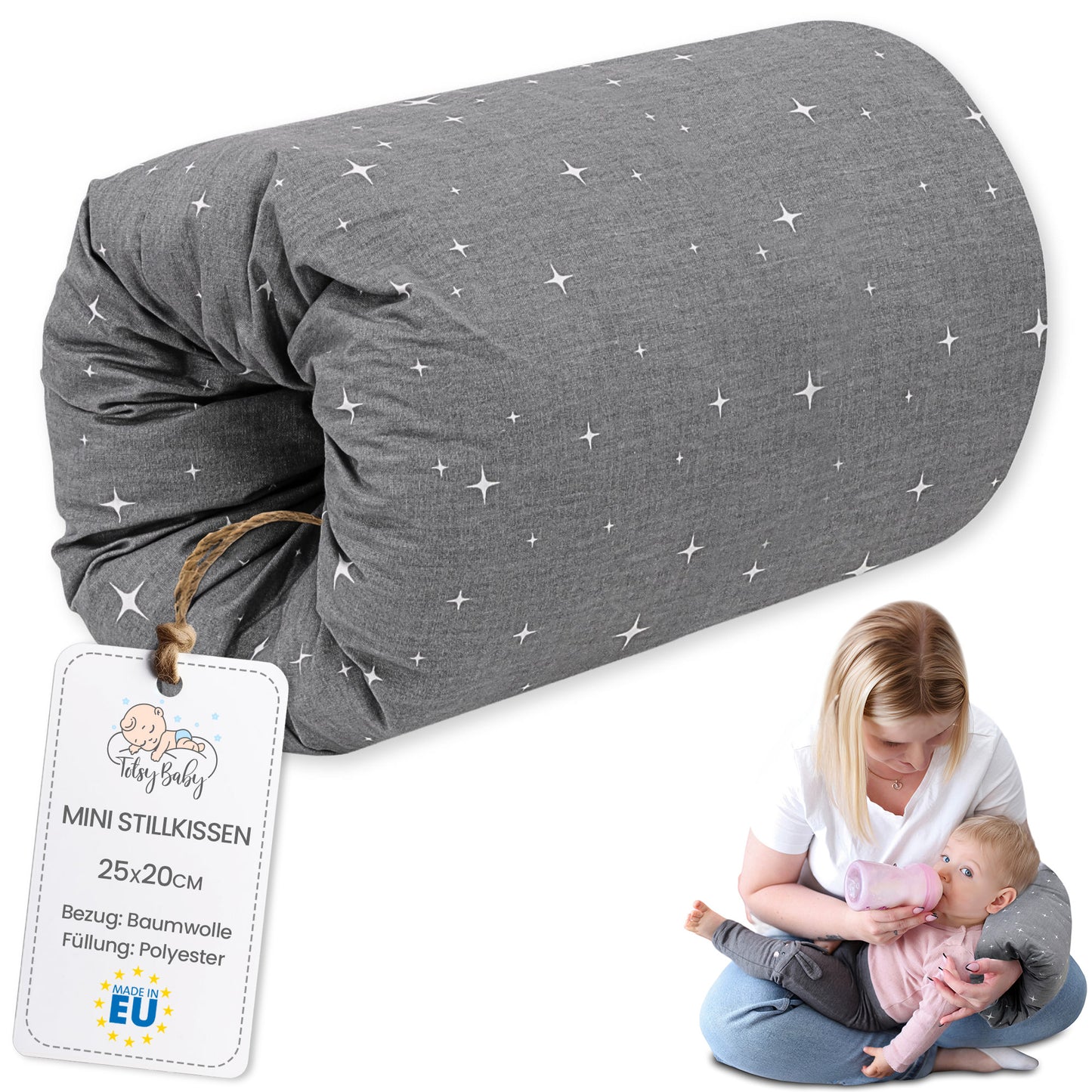 Stillkissen klein Breastfeeding und Nursing Pillow für unterwegs - Stillmuff Armkissen und Lagerungskissen Baby Arm Still Kissen aus weicher Baumwolle