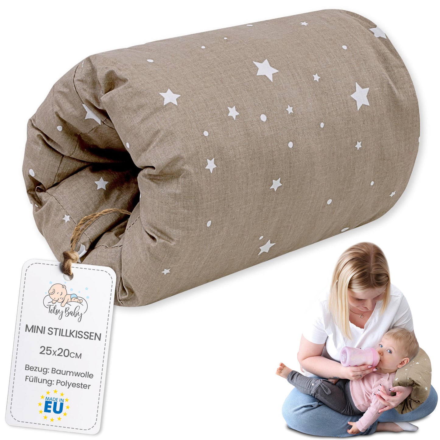 Stillkissen klein Breastfeeding und Nursing Pillow für unterwegs - Stillmuff Armkissen und Lagerungskissen Baby Arm Still Kissen aus weicher Baumwolle