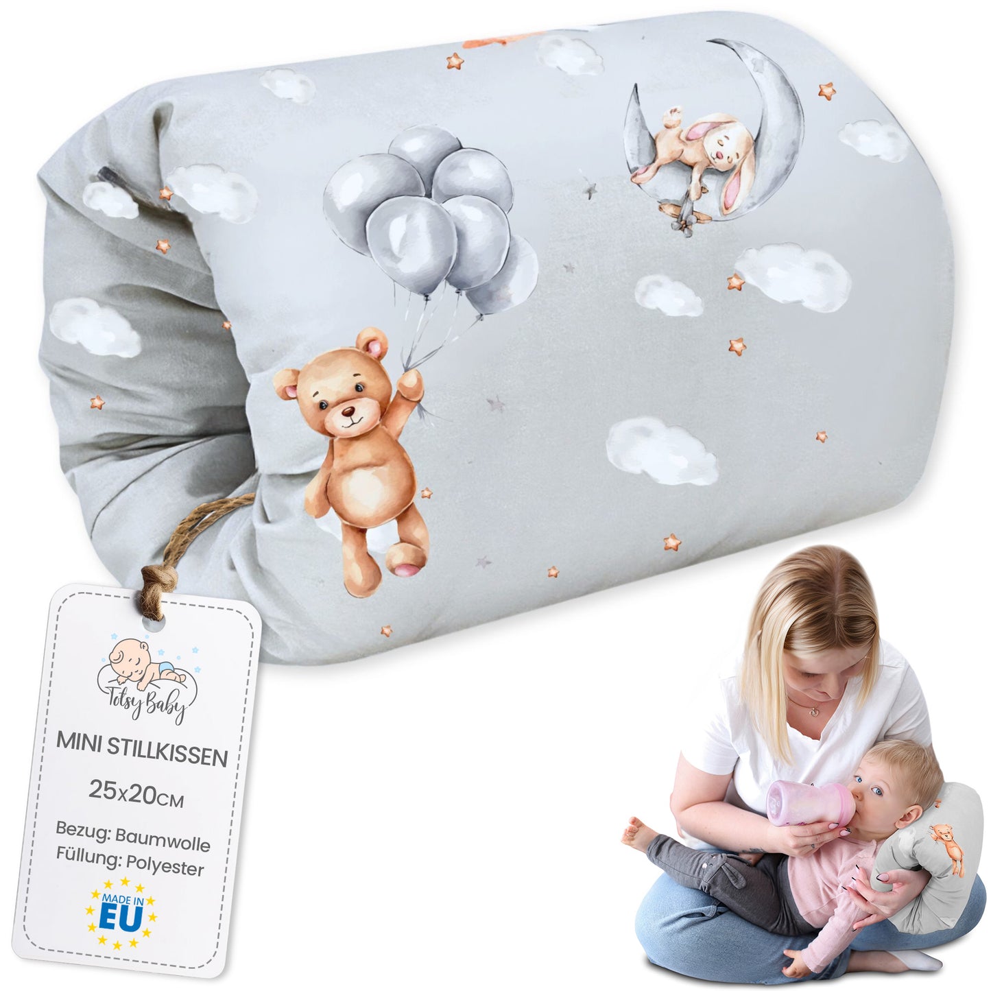 Stillkissen klein Breastfeeding und Nursing Pillow für unterwegs - Stillmuff Armkissen und Lagerungskissen Baby Arm Still Kissen aus weicher Baumwolle