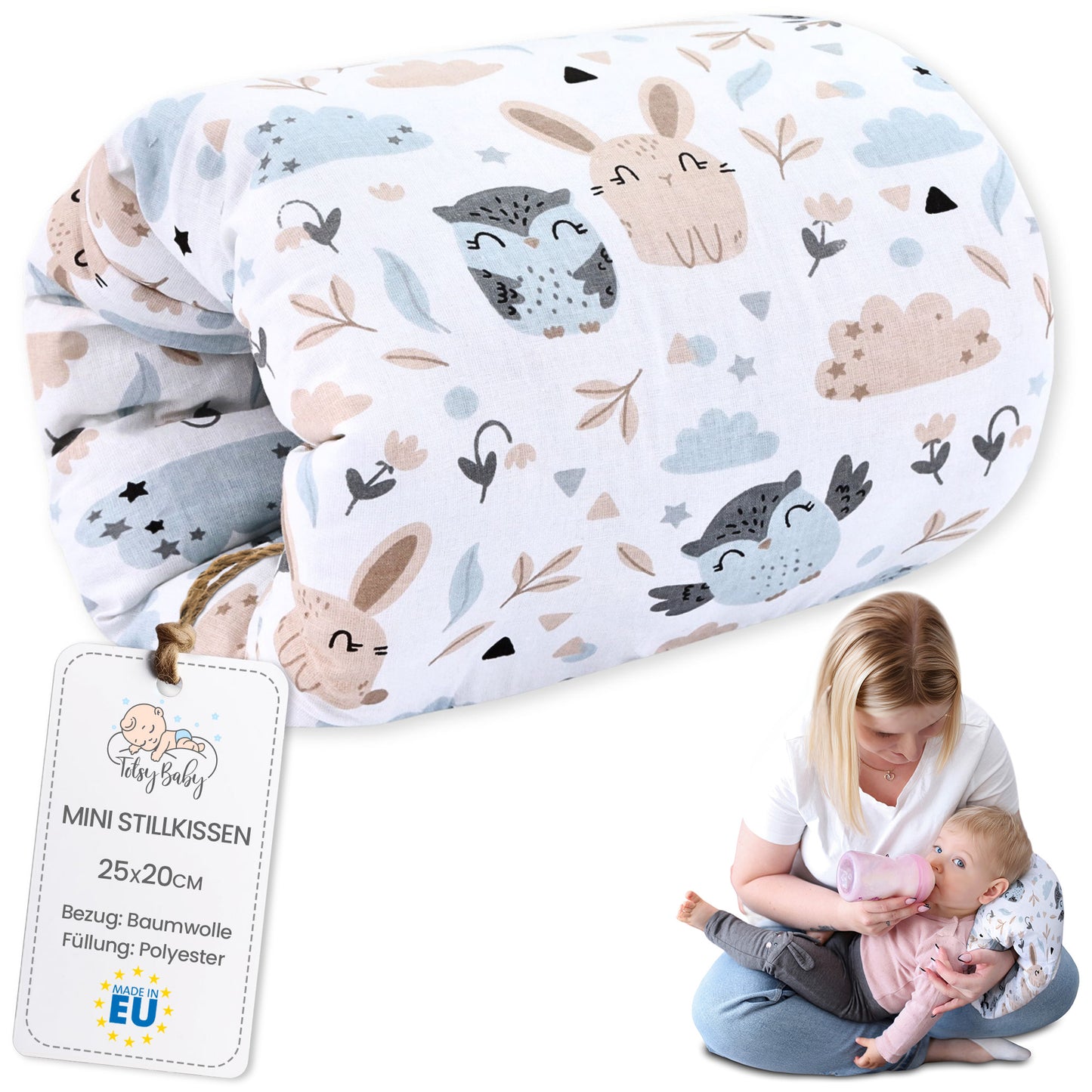 Stillkissen klein Breastfeeding und Nursing Pillow für unterwegs - Stillmuff Armkissen und Lagerungskissen Baby Arm Still Kissen aus weicher Baumwolle