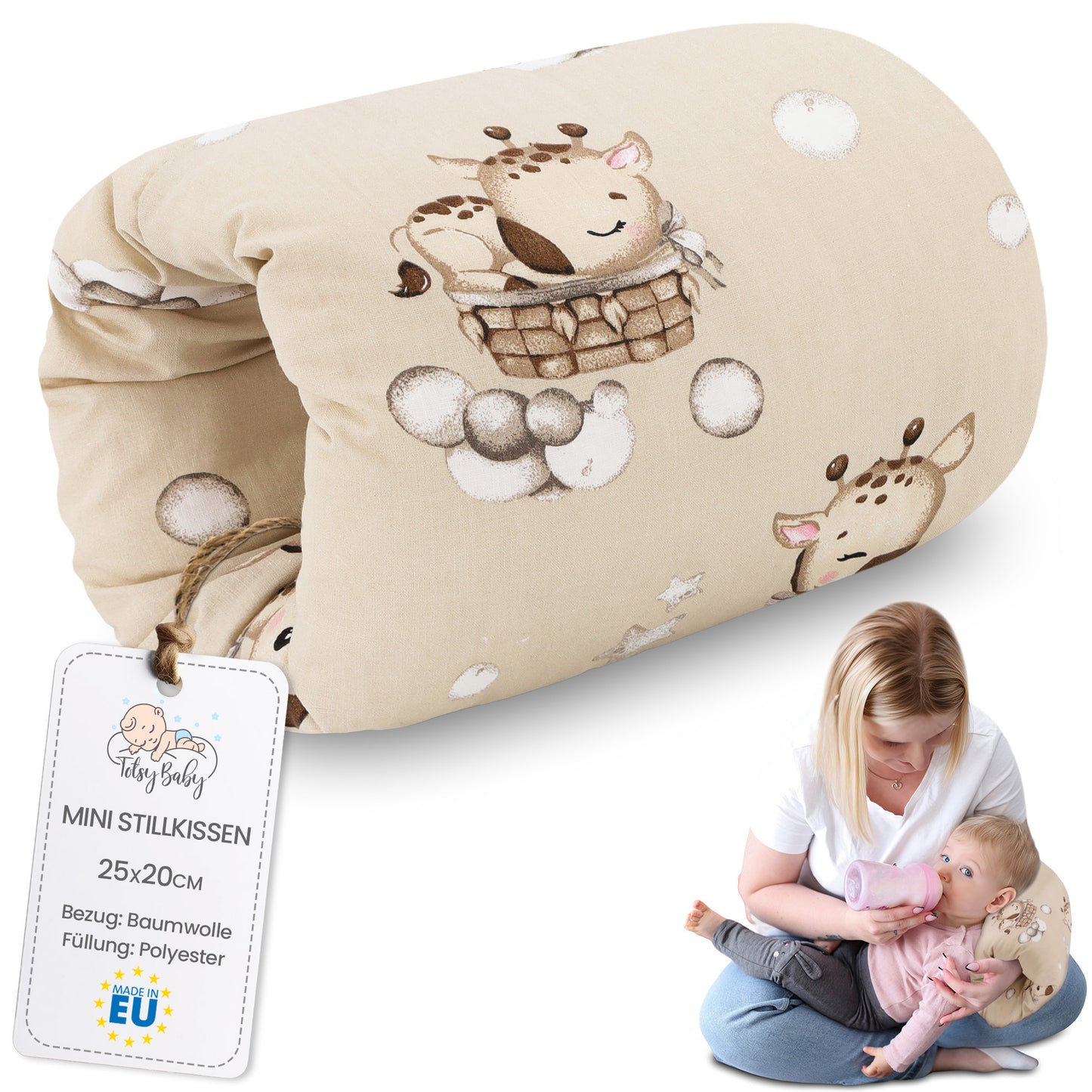 Stillkissen klein Breastfeeding und Nursing Pillow für unterwegs - Stillmuff Armkissen und Lagerungskissen Baby Arm Still Kissen aus weicher Baumwolle