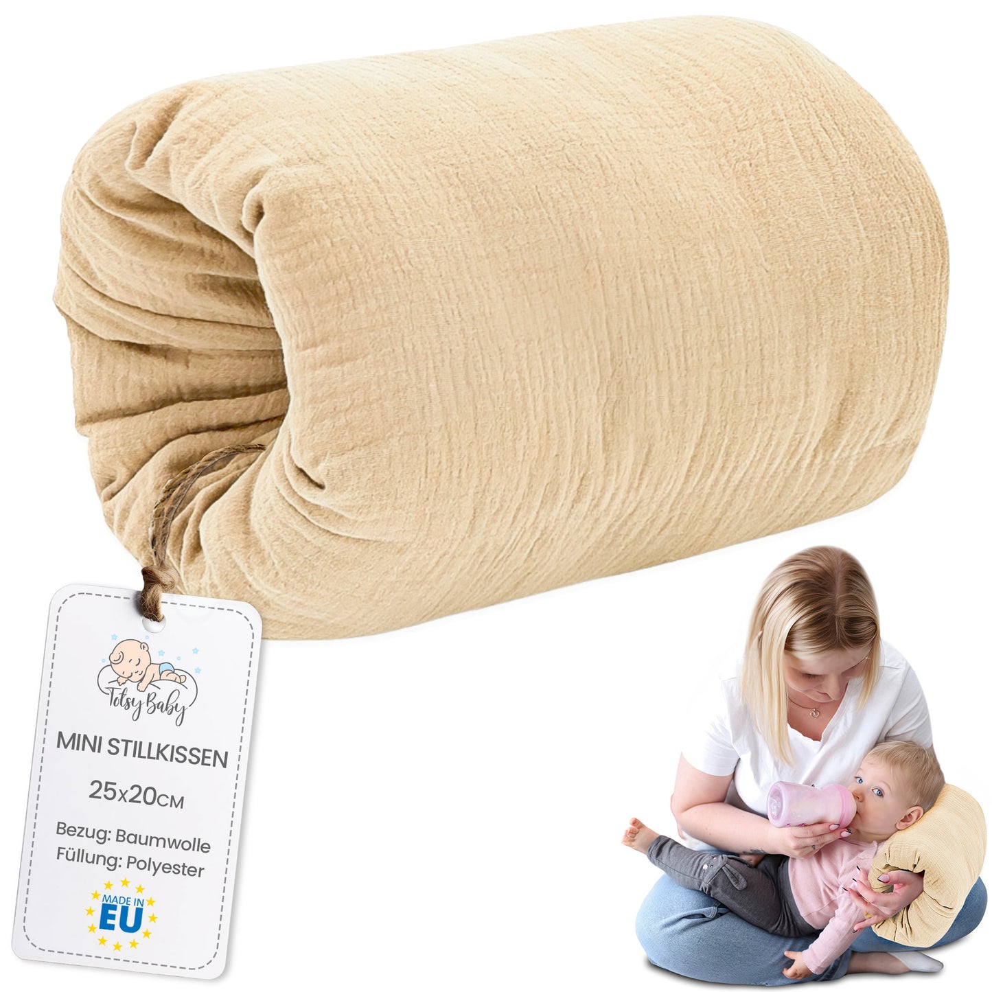 Stillkissen klein Breastfeeding und Nursing Pillow für unterwegs - Stillmuff Armkissen und Lagerungskissen Baby Arm Still Kissen aus weicher Baumwolle