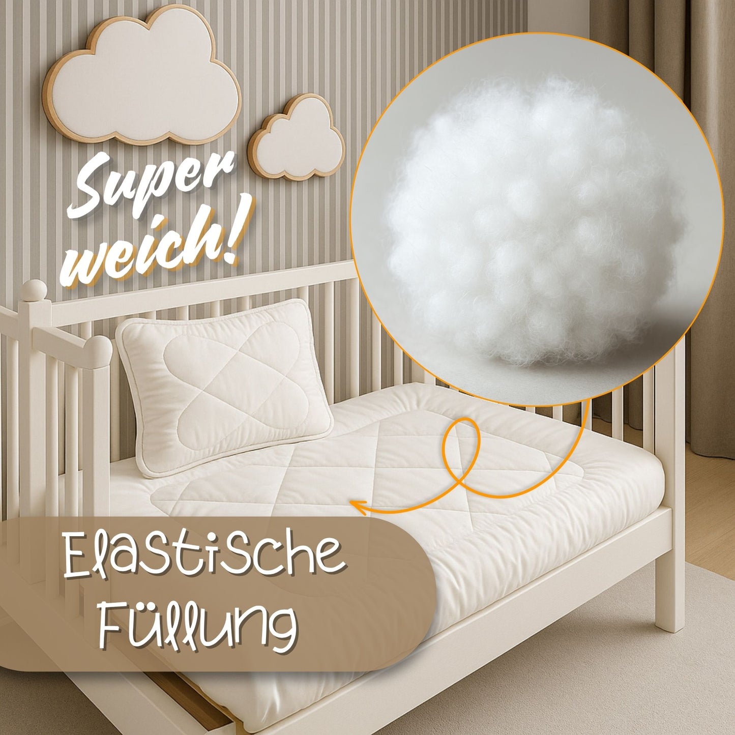 Baby Bettdecke und Kissen Kinderdecke und Babykissen - Kinderbettdecke Kinder Bettdecken Set und Decke für Kleinkind Babybett Mikrofaser Weiß