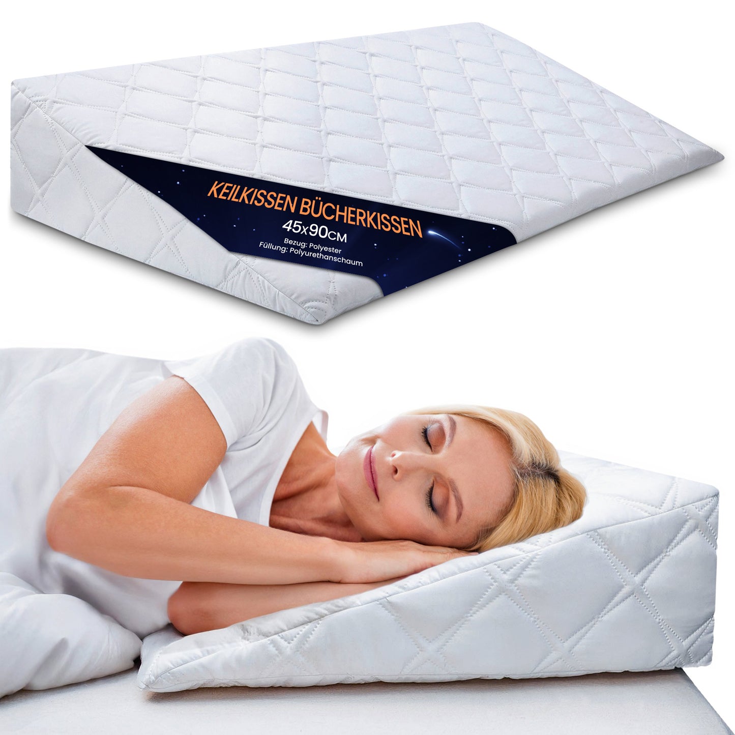 Keilkissen für Bett und Sofa – Lesekissen und Schaumstoff Rückenkissen Ideal zur Verwendung als Matratzenkeil Reflux kopfteil Kissen oder Bettkeil für Erwachsene