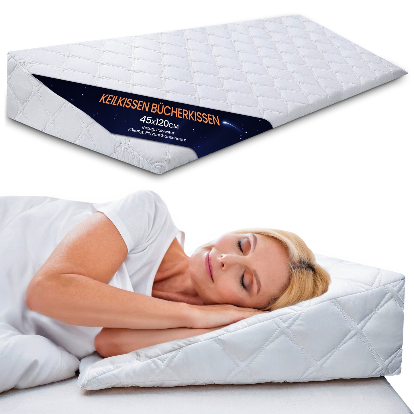 Keilkissen für Bett und Sofa – Lesekissen und Schaumstoff Rückenkissen Ideal zur Verwendung als Matratzenkeil Reflux kopfteil Kissen oder Bettkeil für Erwachsene