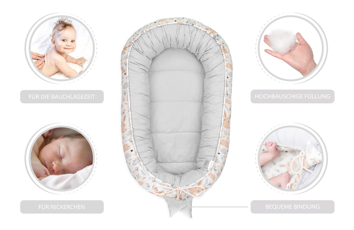 Babynest Babynestchen Neugeborene mit Tragegriff - Baby Nestchen tragbar Nest für Bett Kinder Kuschelnest