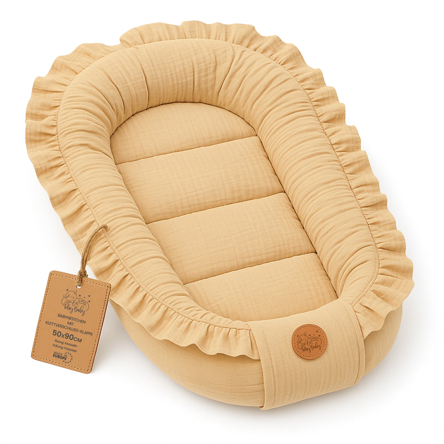 Musselin Babynest Nestchen Baby 90x50 cm - Babynestchen Neugeborene Nest für Kinder Bett und Babybett tragbar Kuschelnest Coccon für Jungen und Mädchen Baumwolle