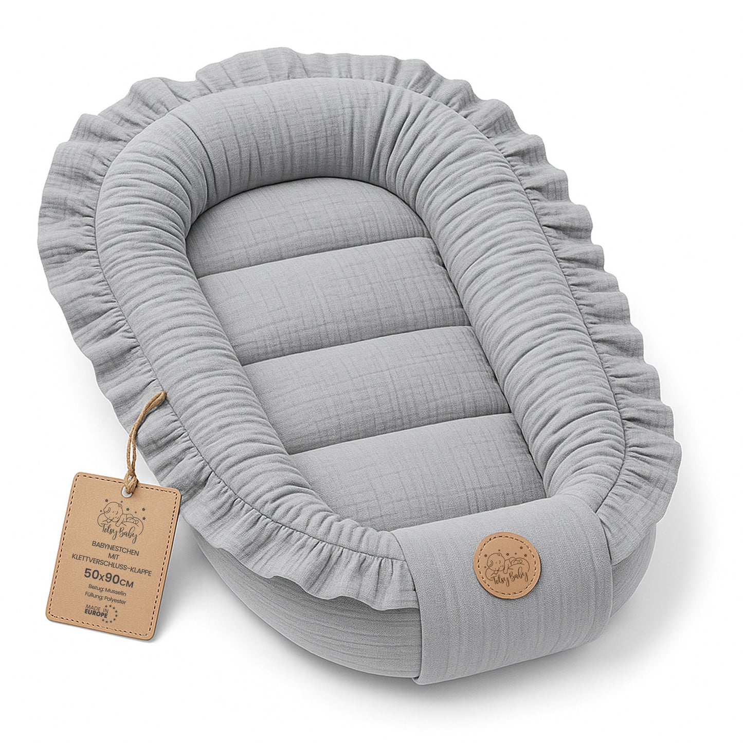 Musselin Babynest Nestchen Baby 90x50 cm - Babynestchen Neugeborene Nest für Kinder Bett und Babybett tragbar Kuschelnest Coccon für Jungen und Mädchen Baumwolle