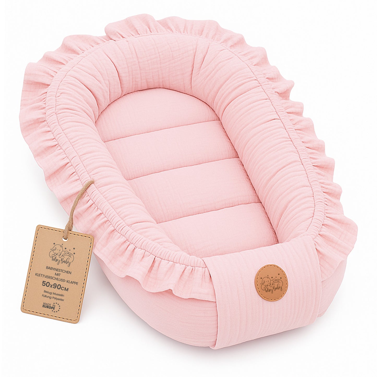 Musselin Babynest Nestchen Baby 90x50 cm - Babynestchen Neugeborene Nest für Kinder Bett und Babybett tragbar Kuschelnest Coccon für Jungen und Mädchen Baumwolle