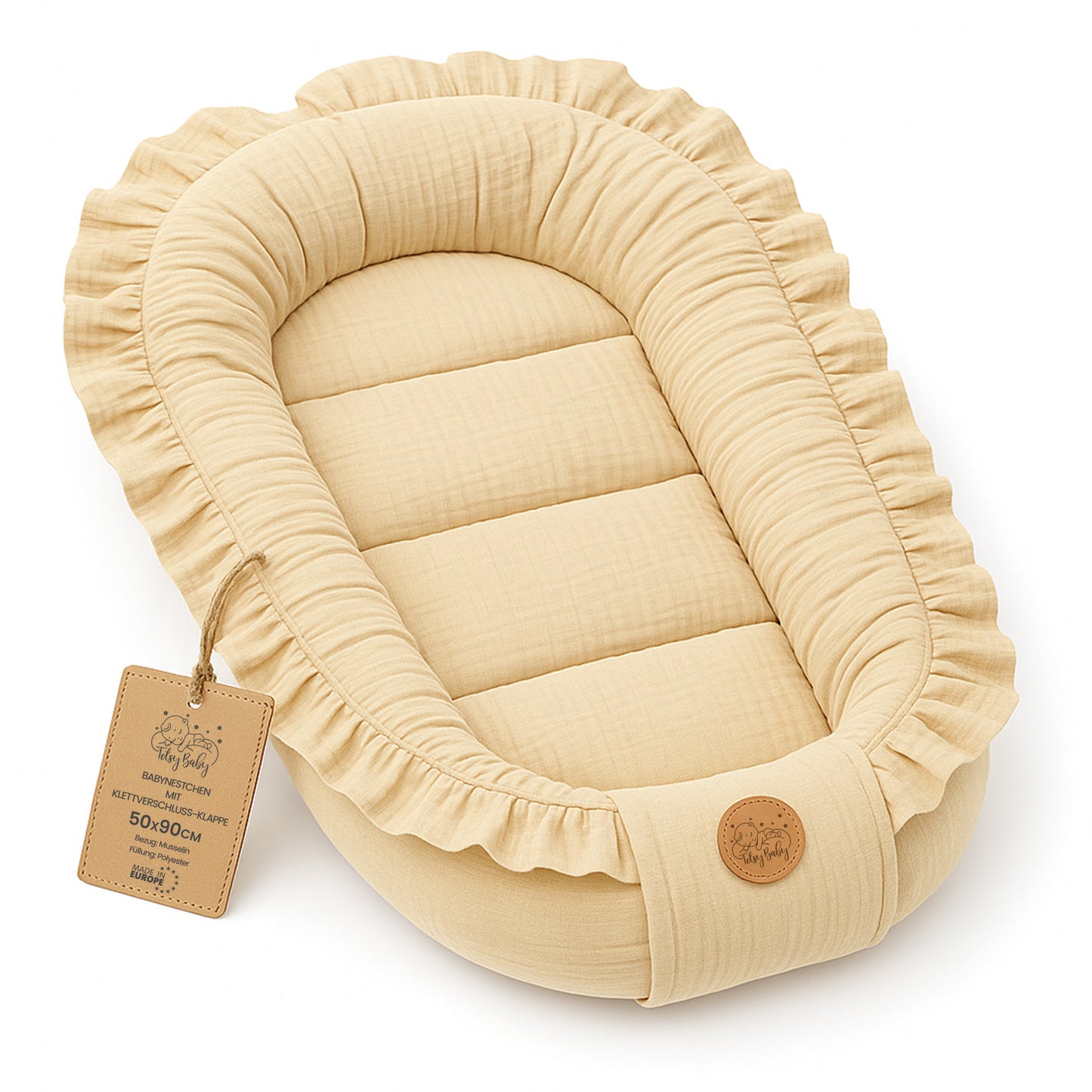 Musselin Babynest Nestchen Baby 90x50 cm - Babynestchen Neugeborene Nest für Kinder Bett und Babybett tragbar Kuschelnest Coccon für Jungen und Mädchen Baumwolle