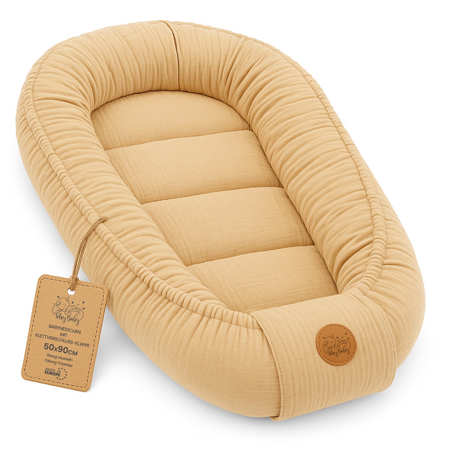 Musselin Babynest Nestchen Baby 90x50 cm - Babynestchen Neugeborene Nest für Kinder Bett und Babybett tragbar Kuschelnest Coccon für Jungen und Mädchen Baumwolle