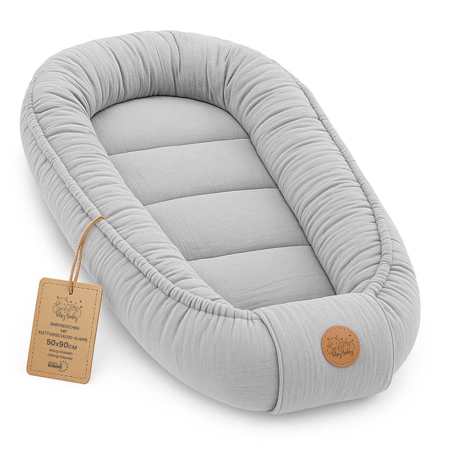 Musselin Babynest Nestchen Baby 90x50 cm - Babynestchen Neugeborene Nest für Kinder Bett und Babybett tragbar Kuschelnest Coccon für Jungen und Mädchen Baumwolle