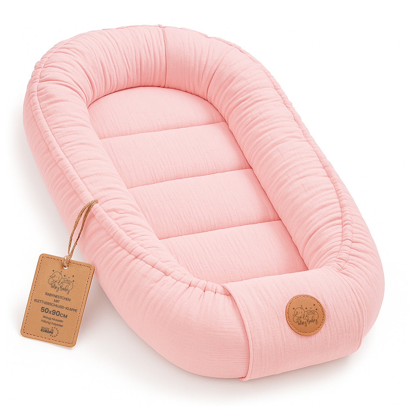 Musselin Babynest Nestchen Baby 90x50 cm - Babynestchen Neugeborene Nest für Kinder Bett und Babybett tragbar Kuschelnest Coccon für Jungen und Mädchen Baumwolle