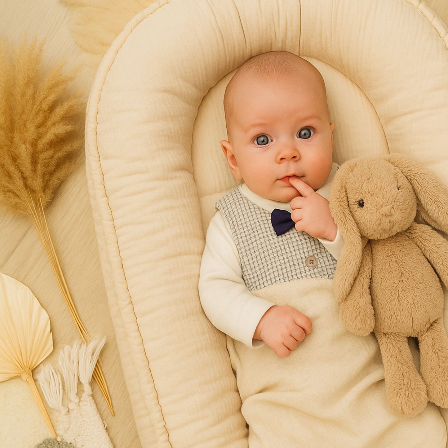 Musselin Babynest Nestchen Baby 90x50 cm - Babynestchen Neugeborene Nest für Kinder Bett und Babybett tragbar Kuschelnest Coccon für Jungen und Mädchen Baumwolle