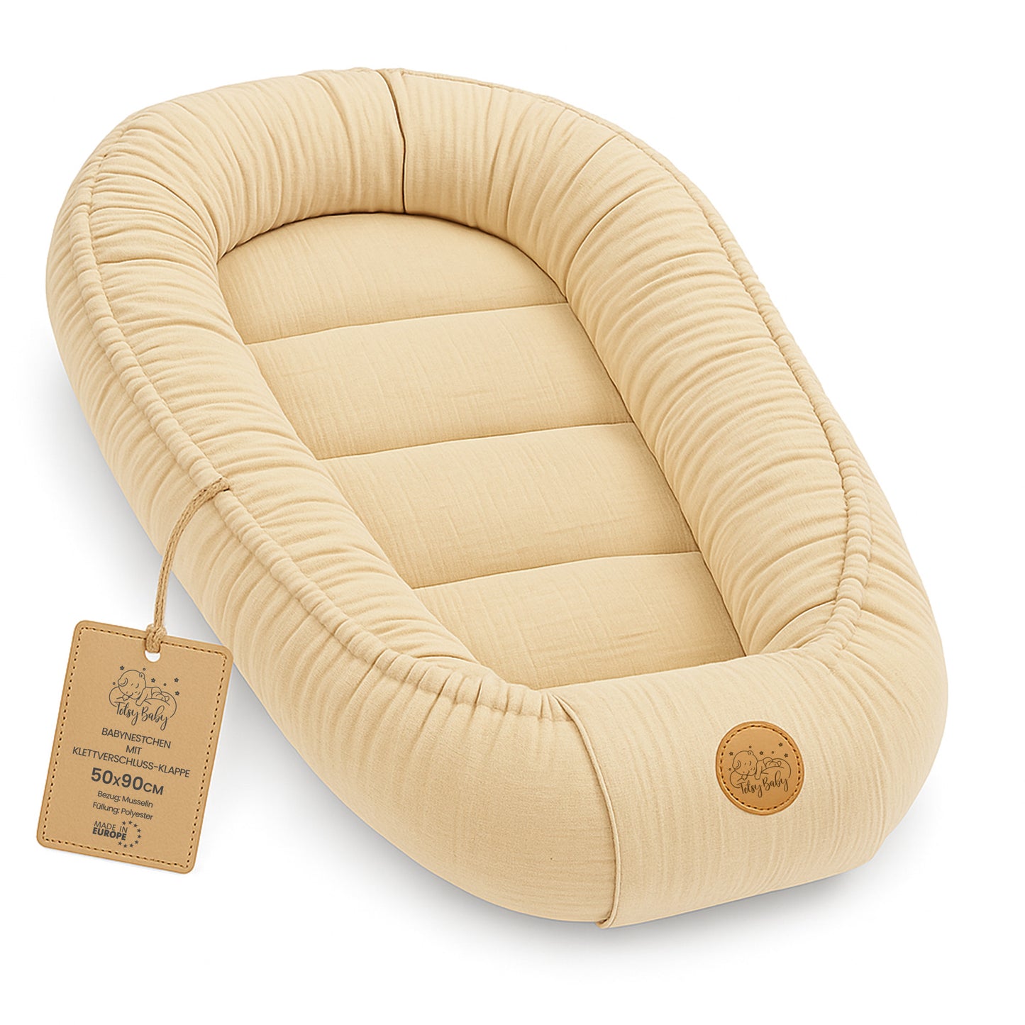 Musselin Babynest Nestchen Baby 90x50 cm - Babynestchen Neugeborene Nest für Kinder Bett und Babybett tragbar Kuschelnest Coccon für Jungen und Mädchen Baumwolle