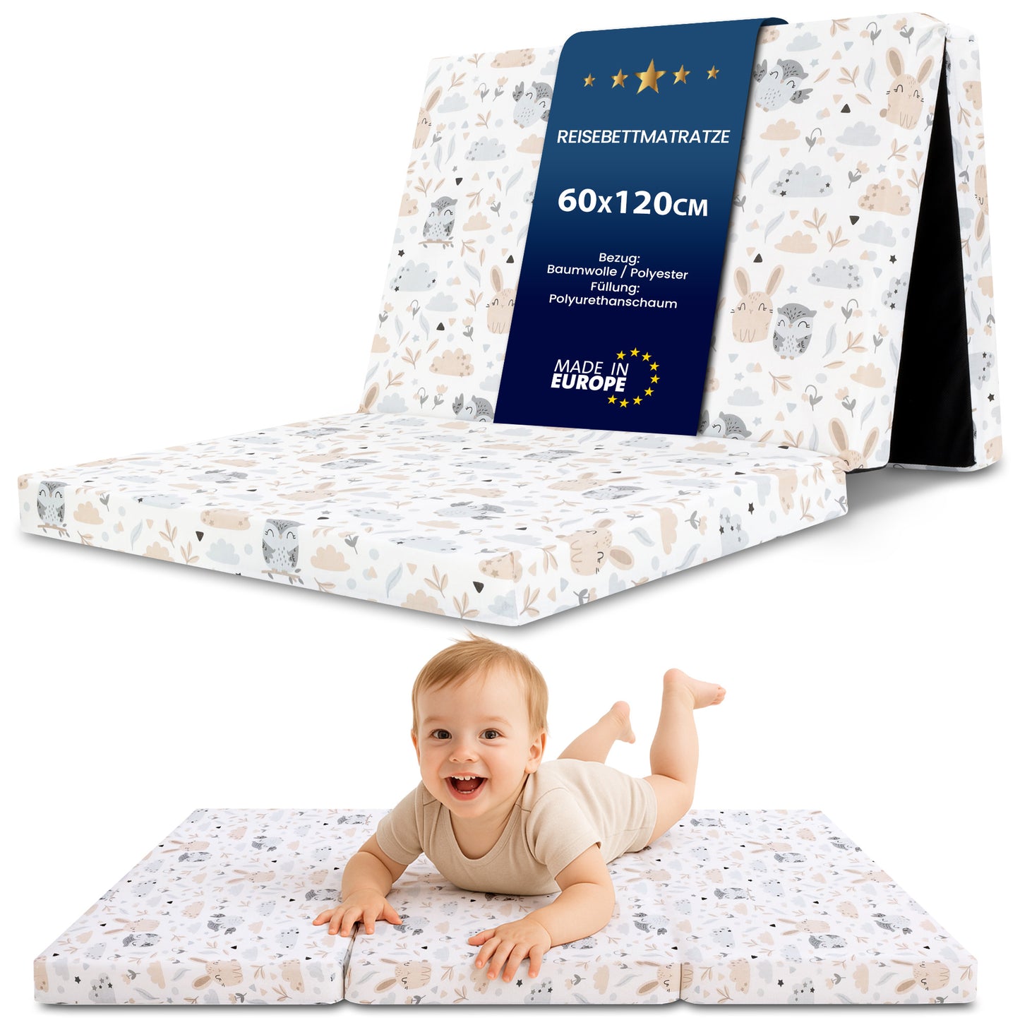 Klappmatratze faltbare Reisebett Baby Matratze - Faltmatratze für Kinder Gästematratze klappbar Babymatratze Bodenmatratte Schlafmatratte und Reisematratze