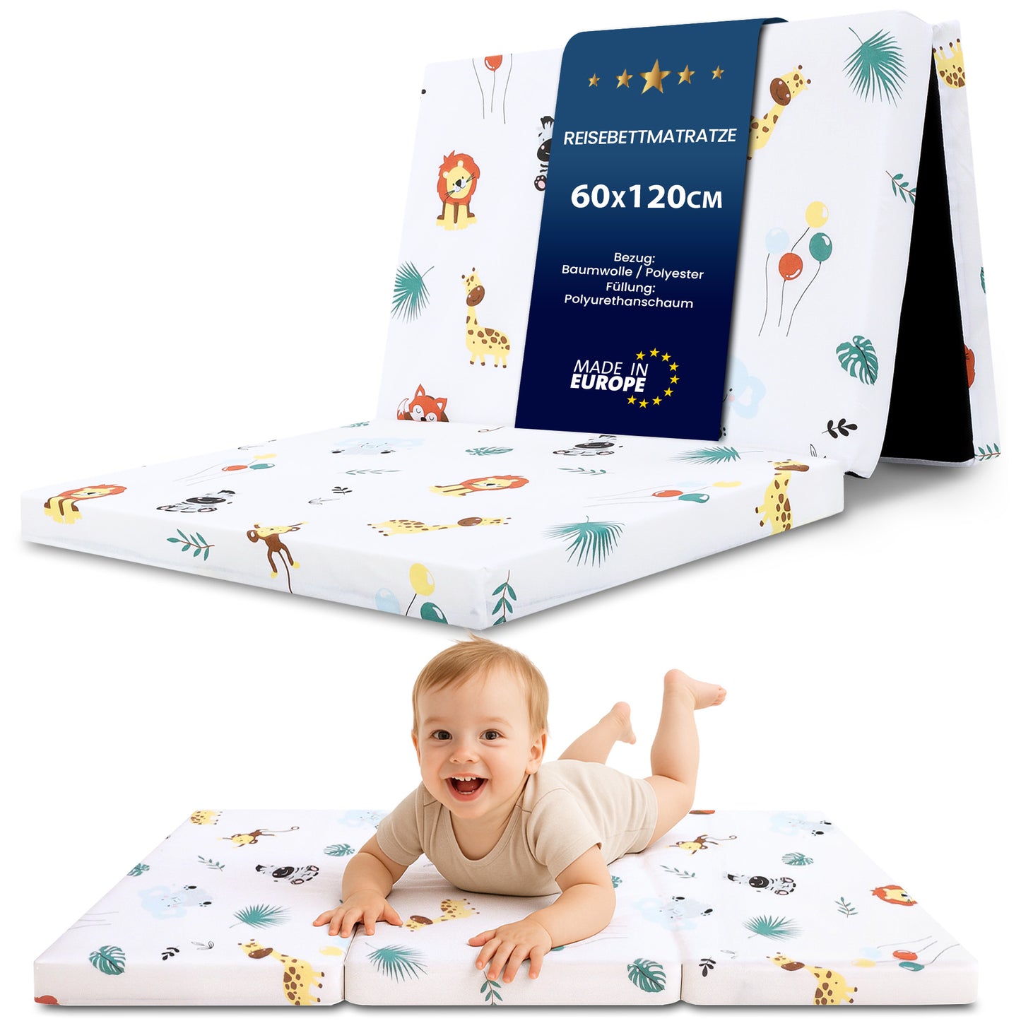Klappmatratze faltbare Reisebett Baby Matratze - Faltmatratze für Kinder Gästematratze klappbar Babymatratze Bodenmatratte Schlafmatratte und Reisematratze