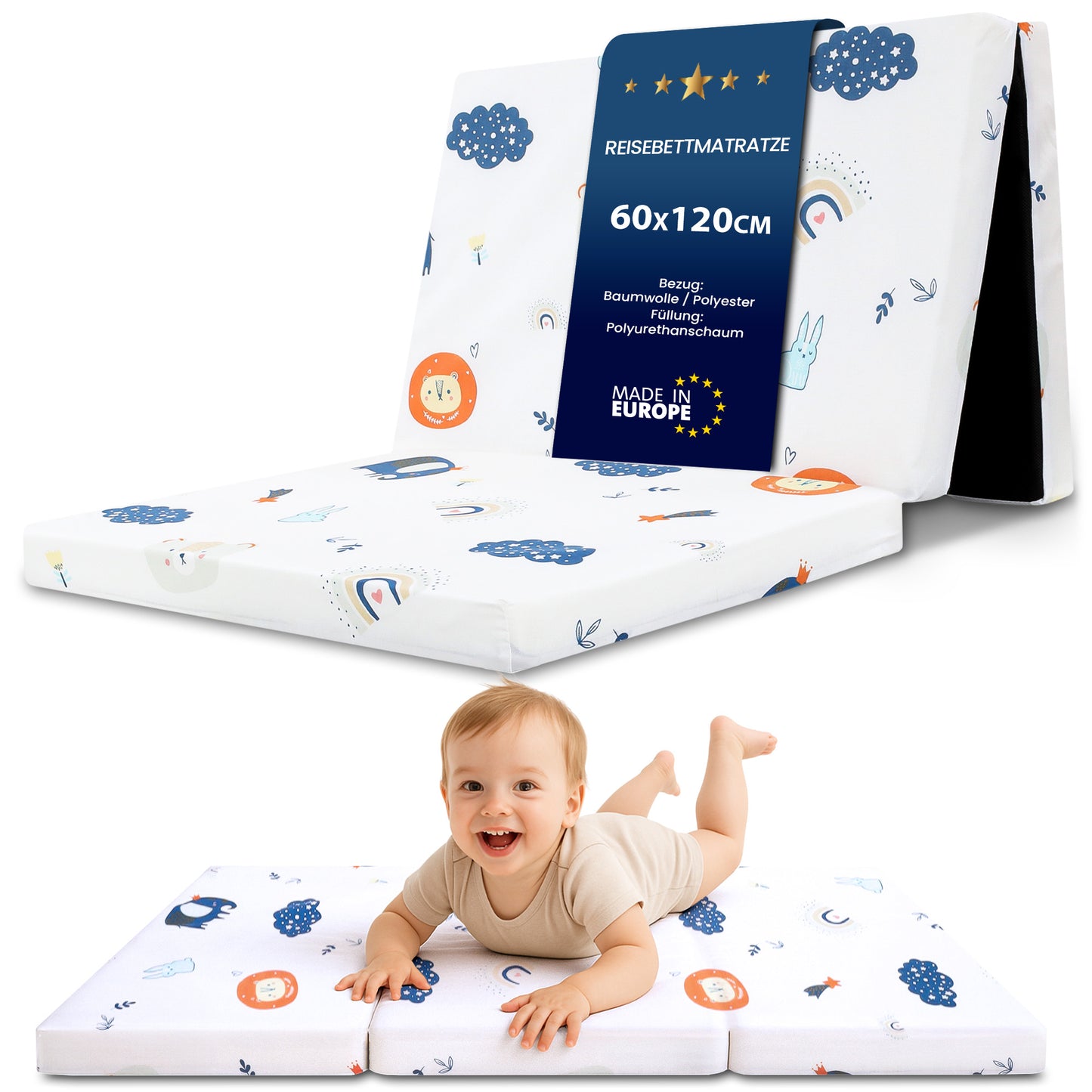 Klappmatratze faltbare Reisebett Baby Matratze - Faltmatratze für Kinder Gästematratze klappbar Babymatratze Bodenmatratte Schlafmatratte und Reisematratze