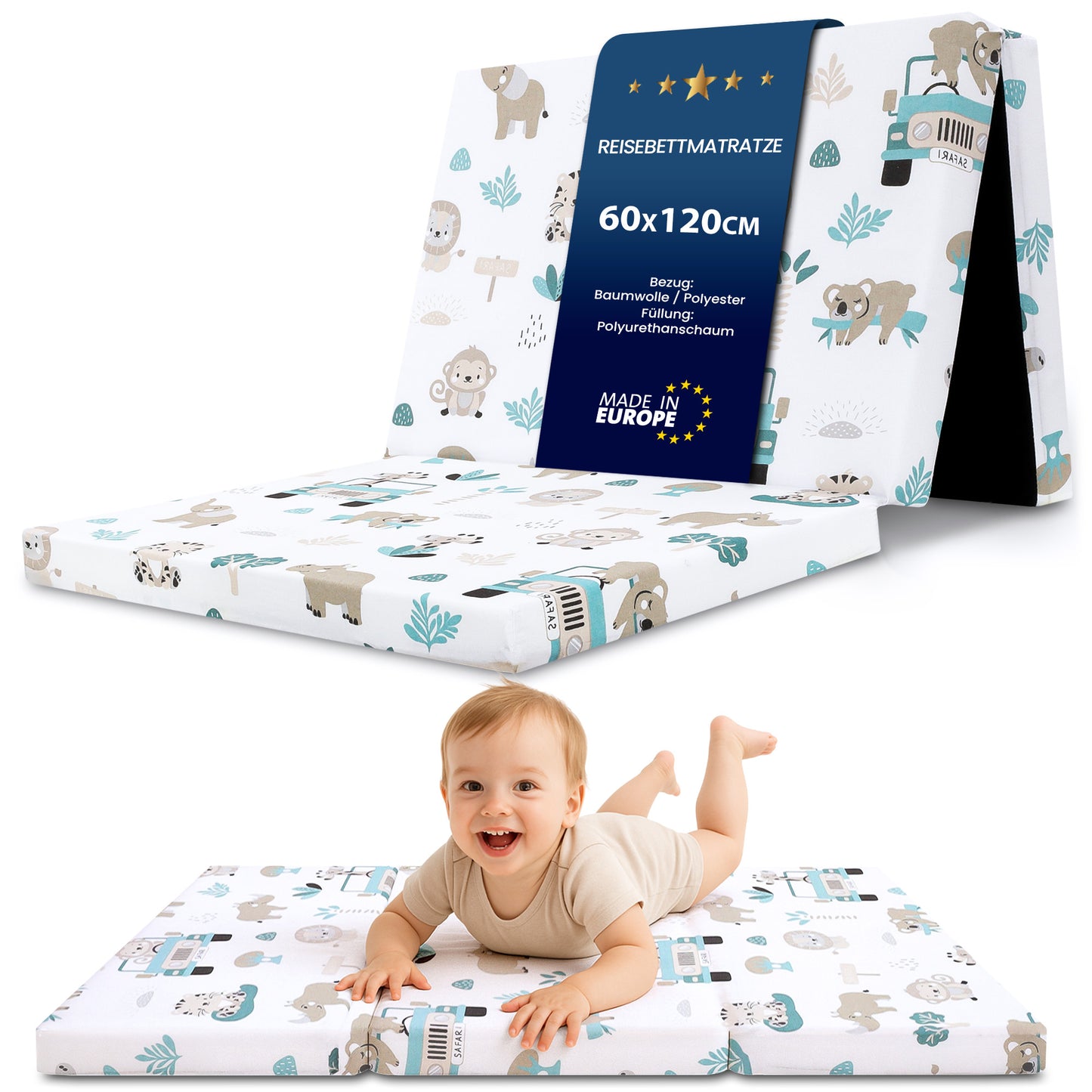Klappmatratze faltbare Reisebett Baby Matratze - Faltmatratze für Kinder Gästematratze klappbar Babymatratze Bodenmatratte Schlafmatratte und Reisematratze
