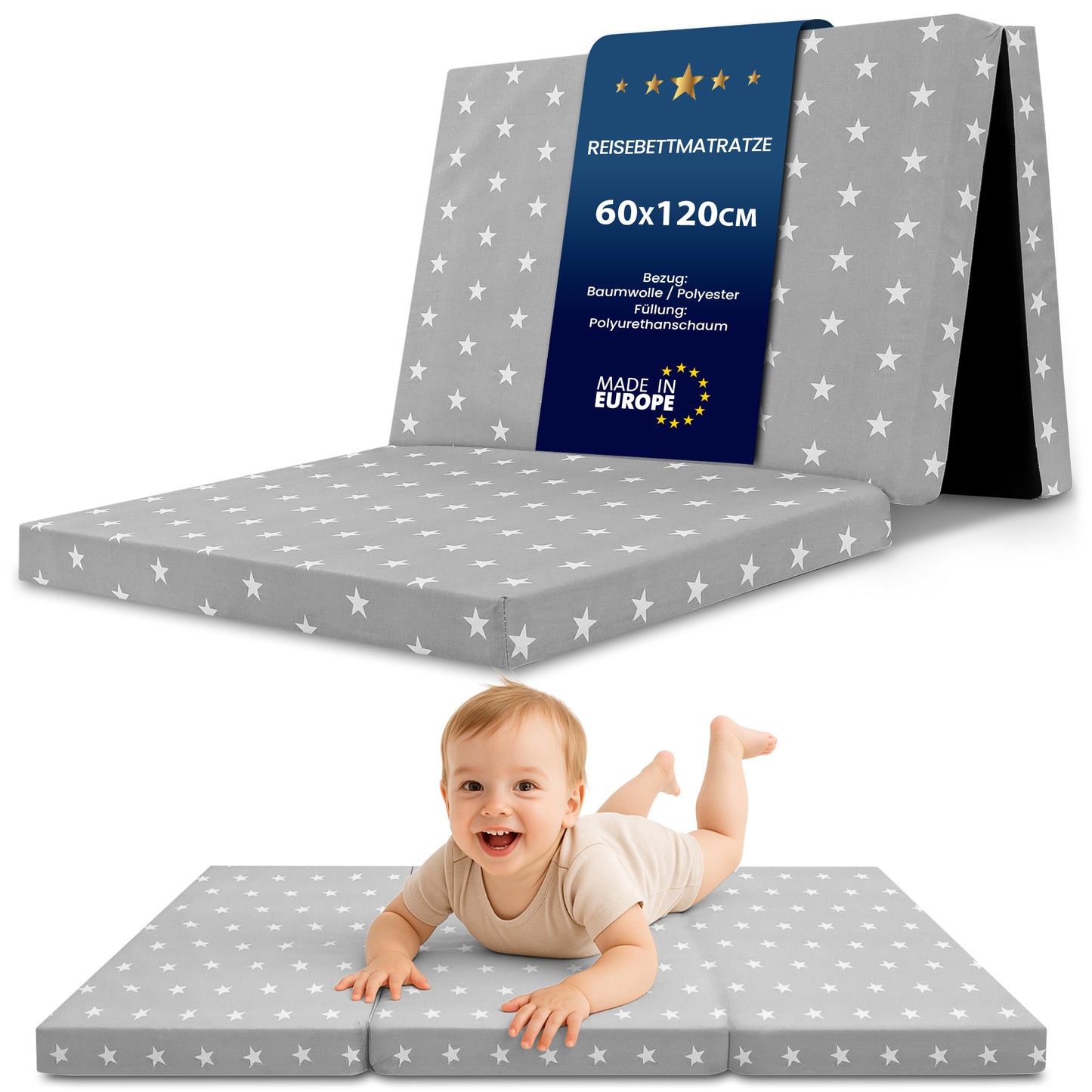 Klappmatratze faltbare Reisebett Baby Matratze - Faltmatratze für Kinder Gästematratze klappbar Babymatratze Bodenmatratte Schlafmatratte und Reisematratze