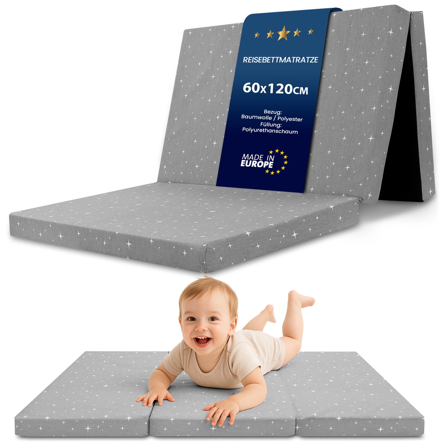 Klappmatratze faltbare Reisebett Baby Matratze - Faltmatratze für Kinder Gästematratze klappbar Babymatratze Bodenmatratte Schlafmatratte und Reisematratze