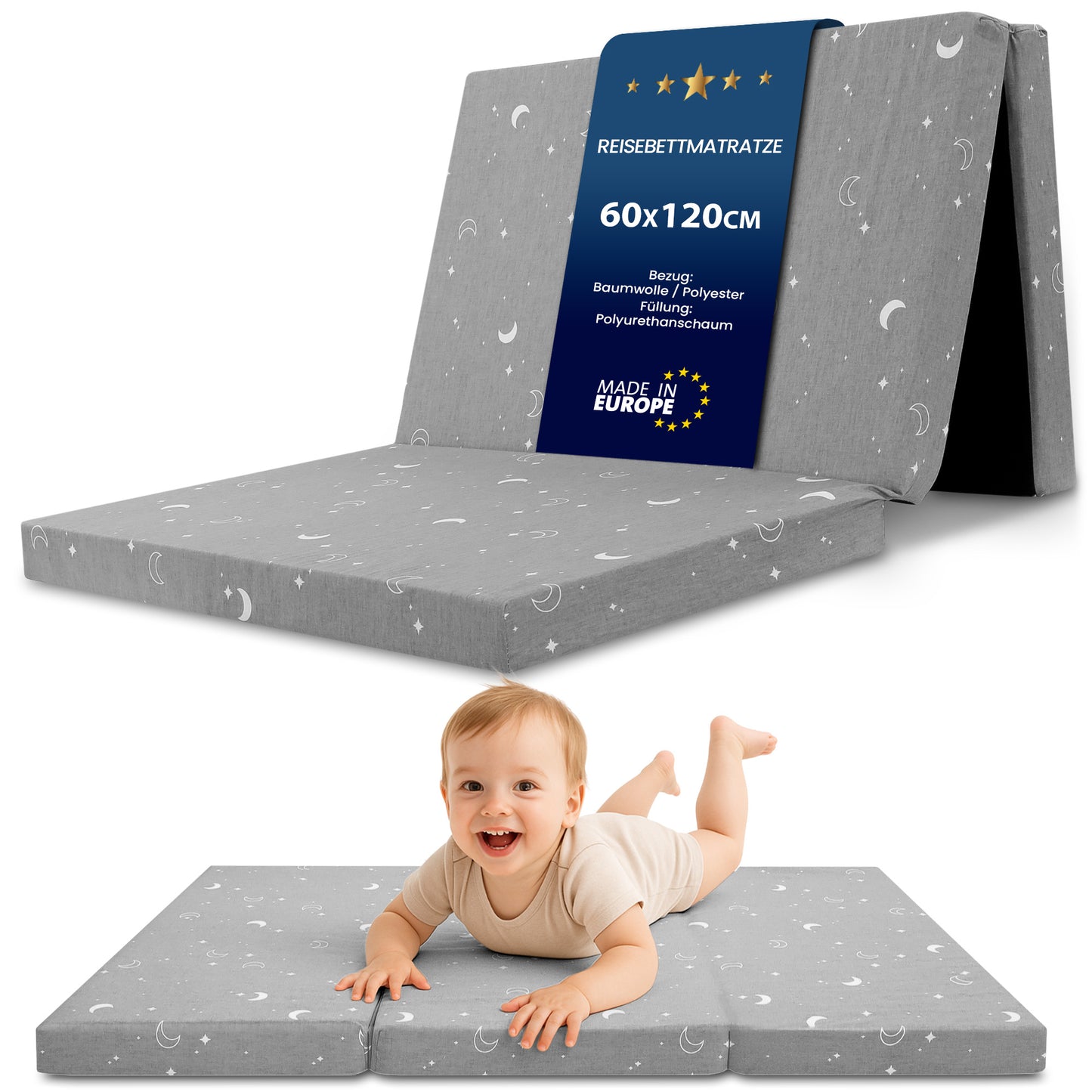 Klappmatratze faltbare Reisebett Baby Matratze - Faltmatratze für Kinder Gästematratze klappbar Babymatratze Bodenmatratte Schlafmatratte und Reisematratze