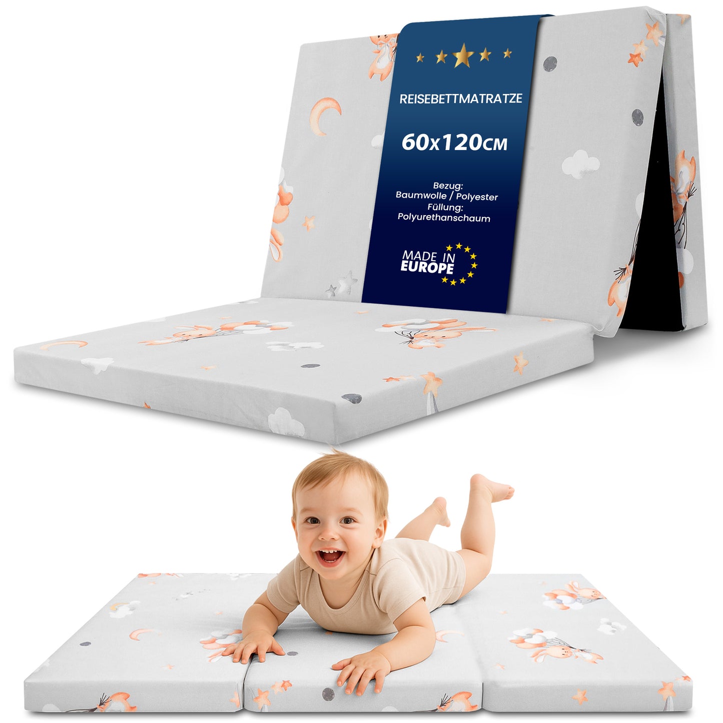 Klappmatratze faltbare Reisebett Baby Matratze - Faltmatratze für Kinder Gästematratze klappbar Babymatratze Bodenmatratte Schlafmatratte und Reisematratze