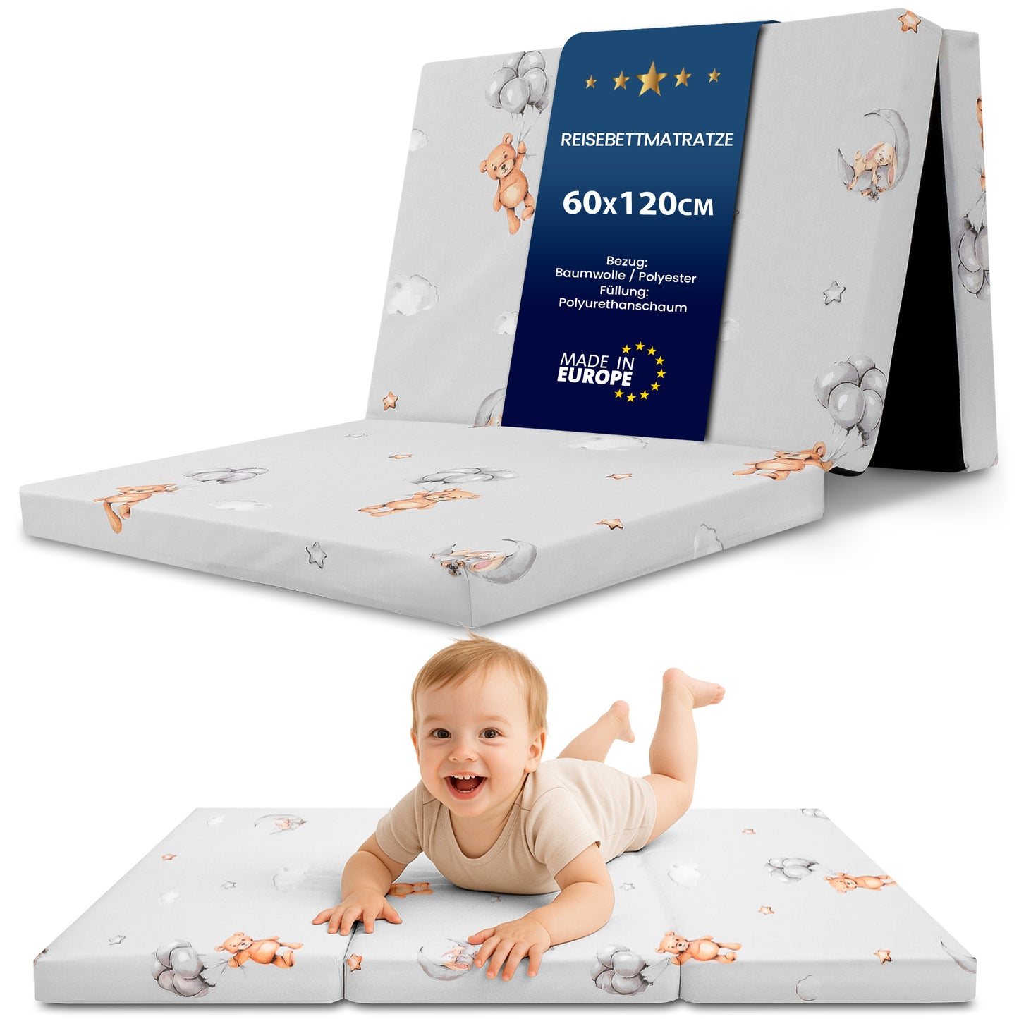 Klappmatratze faltbare Reisebett Baby Matratze - Faltmatratze für Kinder Gästematratze klappbar Babymatratze Bodenmatratte Schlafmatratte und Reisematratze