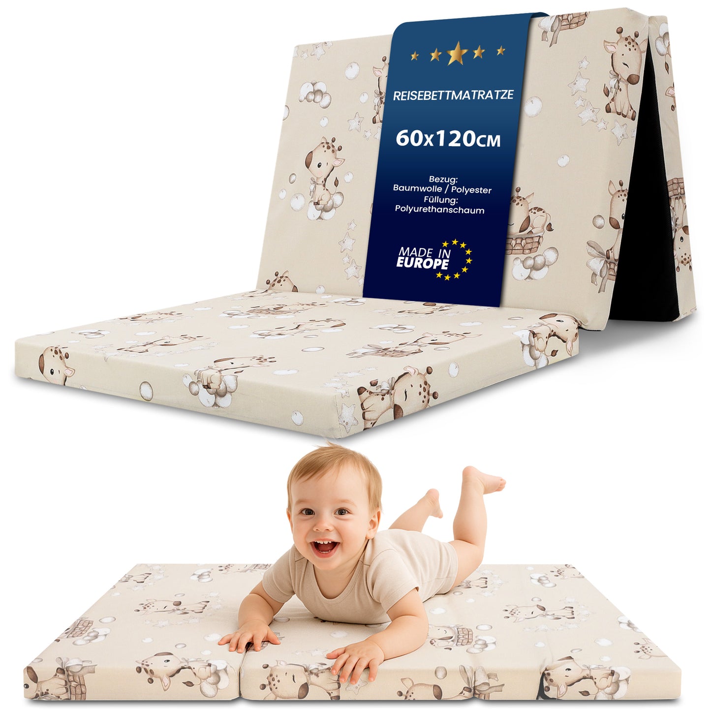 Klappmatratze faltbare Reisebett Baby Matratze - Faltmatratze für Kinder Gästematratze klappbar Babymatratze Bodenmatratte Schlafmatratte und Reisematratze