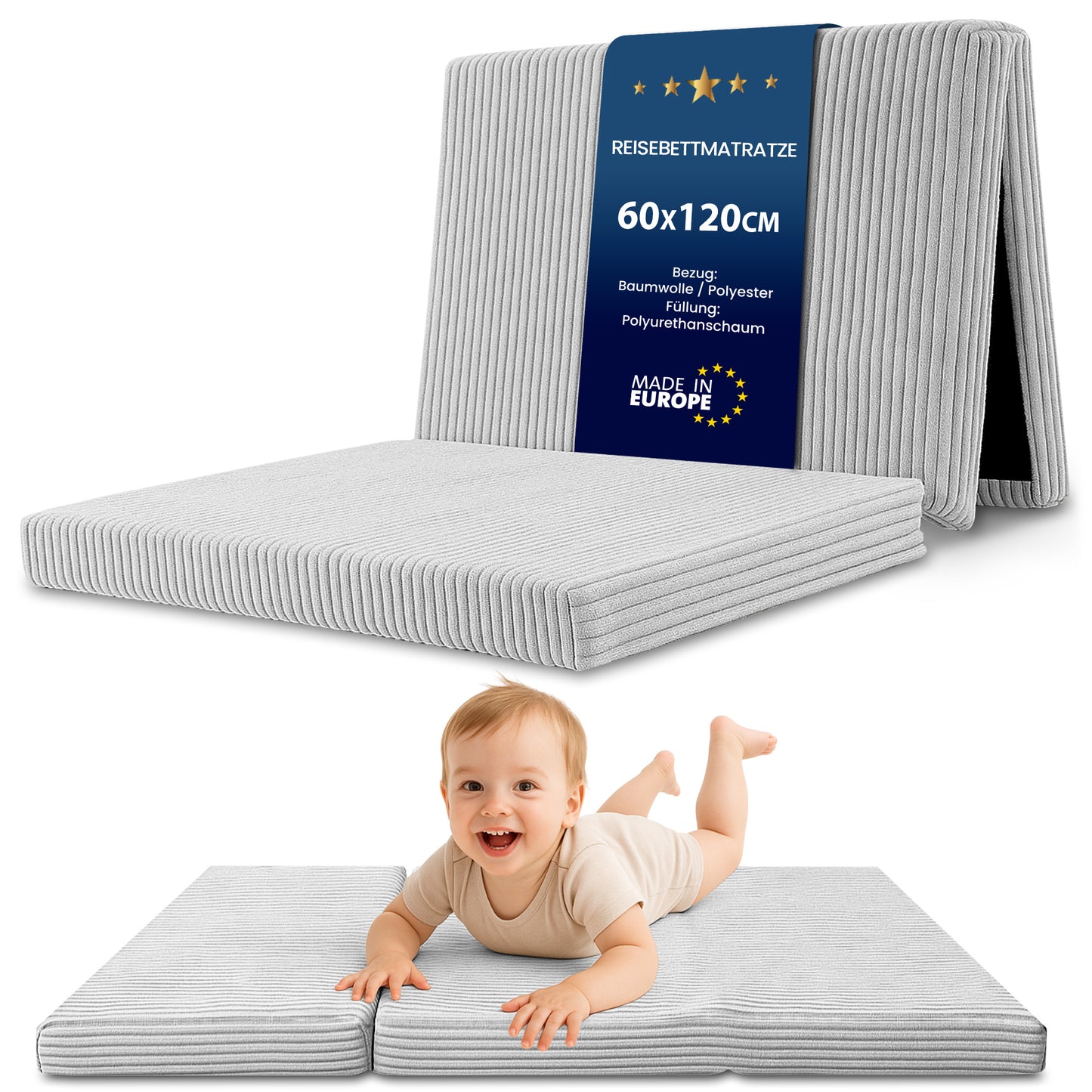 Reisebett Matratze faltbar - Dicke Faltbare Matratze für Baby Klappmatratze Kinder Matratze Reisebett