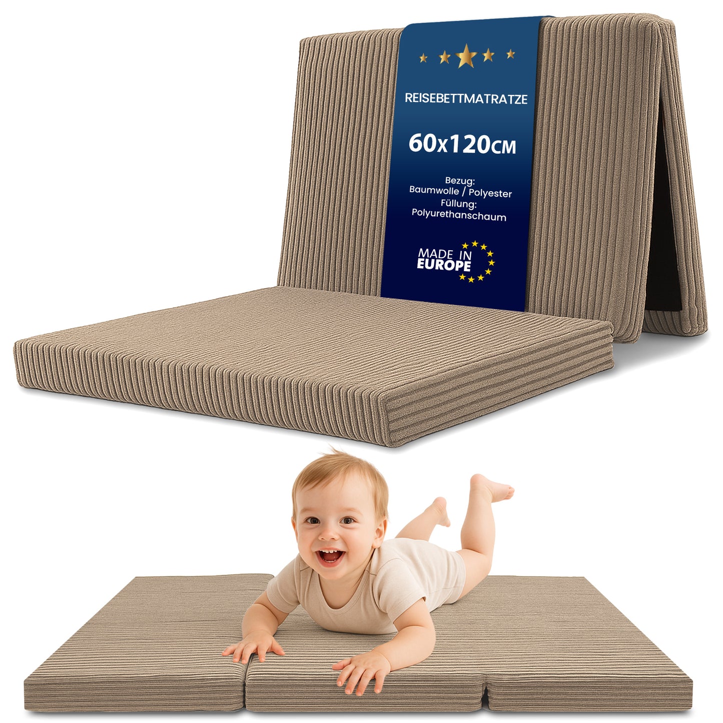 Reisebett Matratze faltbar - Dicke Faltbare Matratze für Baby Klappmatratze Kinder Matratze Reisebett