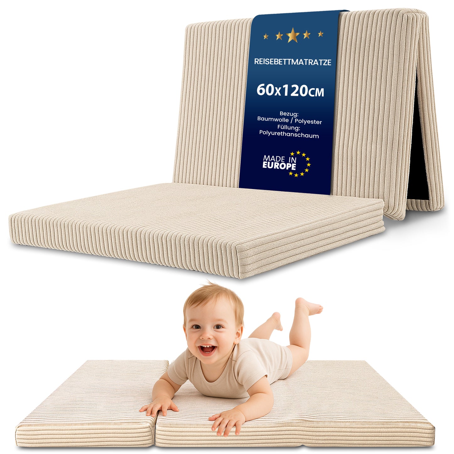 Reisebett Matratze faltbar - Dicke Faltbare Matratze für Baby Klappmatratze Kinder Matratze Reisebett