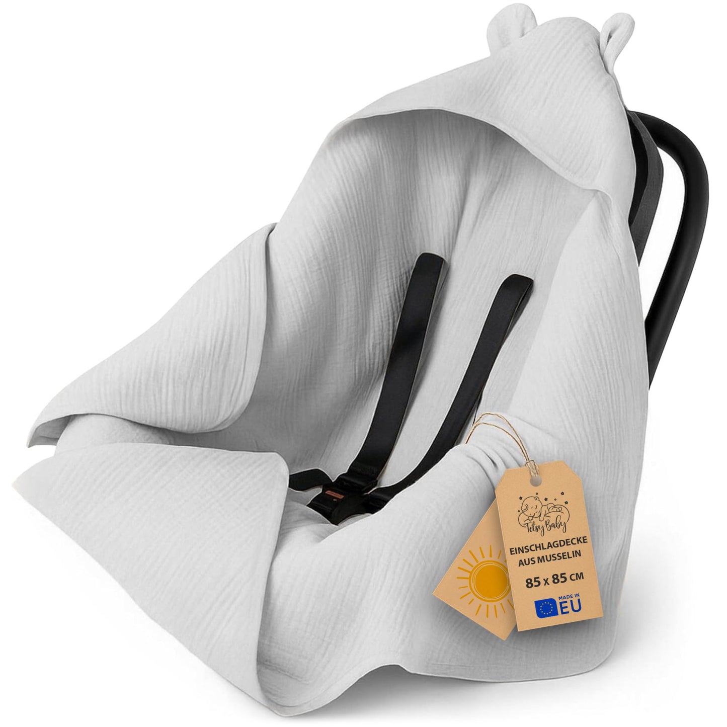 Omslagsfilt babyskydd 90x90 cm - åkpåse/blanket till barnvagn och bilstol, året runt, för nyfödda och småbarn; för 3- och 5-punktsbälte; Minky, Oeko-Tex
