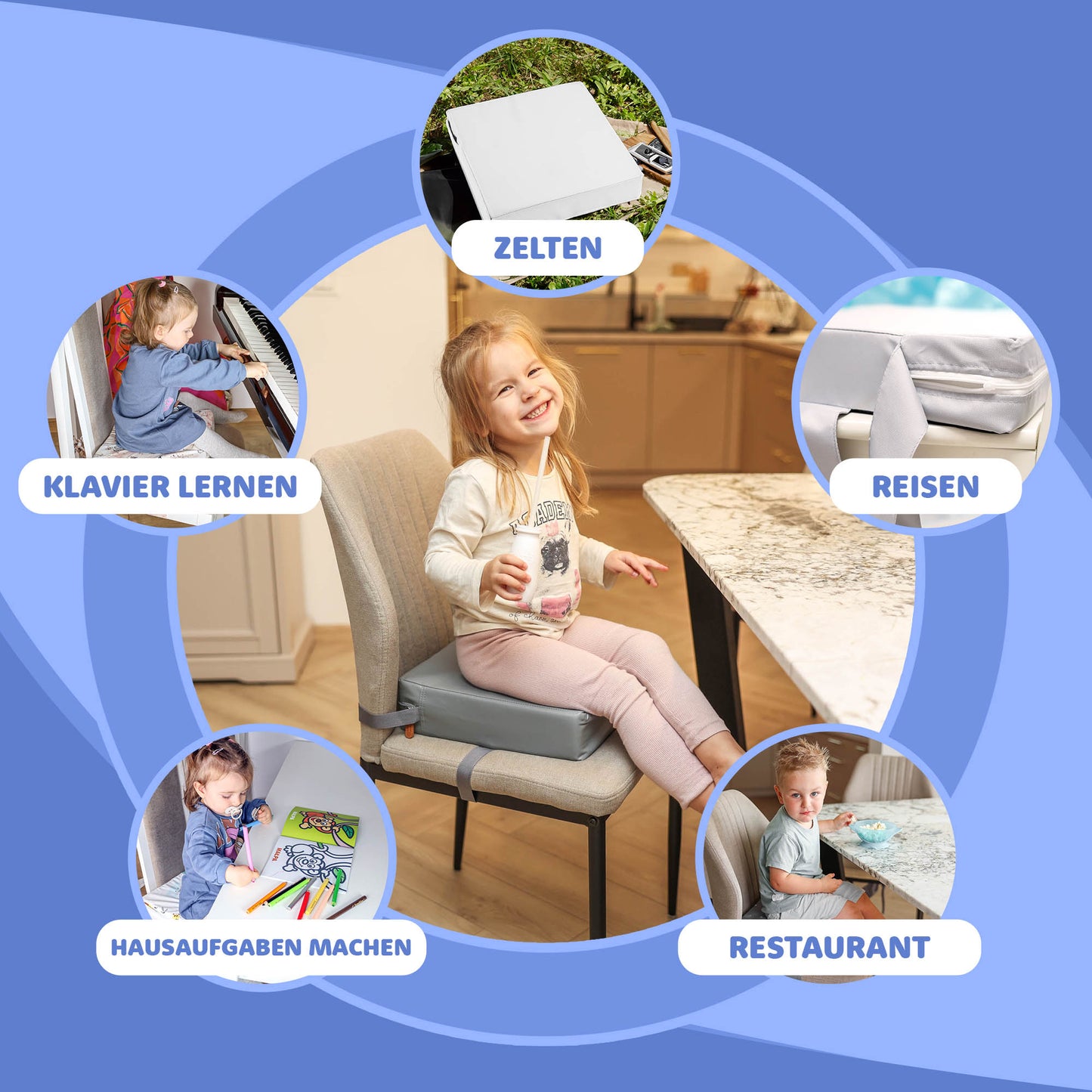 Kindersitzerhöhung Sitzerhöhung Stuhl Kind - Sitzkissen Kinder Booster Seat Stuhlerhöhung Kissen für Kleinkind beim Esstisch Stuhlkissen und Babysitz