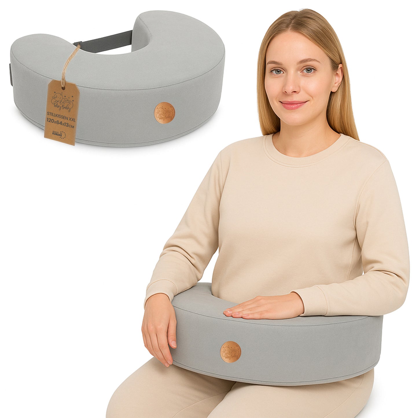 Stillkissen XXL Lagerungskissen für Baby Stillen Nursing Pillow - Schwangerschaftskissen Stillmond Breastfeeding Mond und Kinder Stillhörnchen