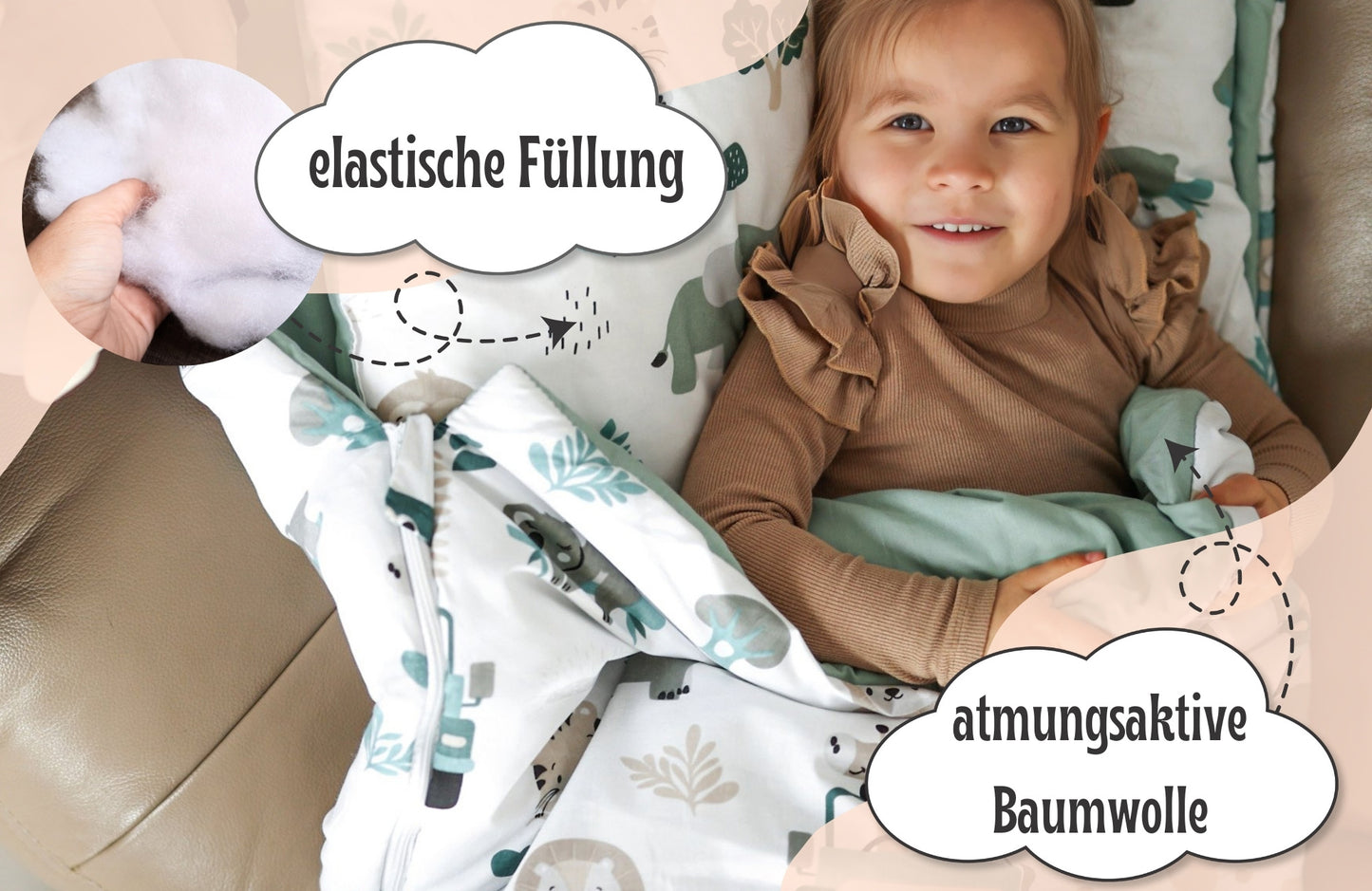 Schlafsack Kinder mit Kissen und Reißverschluss für Baby 3-7 Jahre - Kinderschlafsack Indoor für Kindertagesstätte Kindergarten Deckenschlafsack