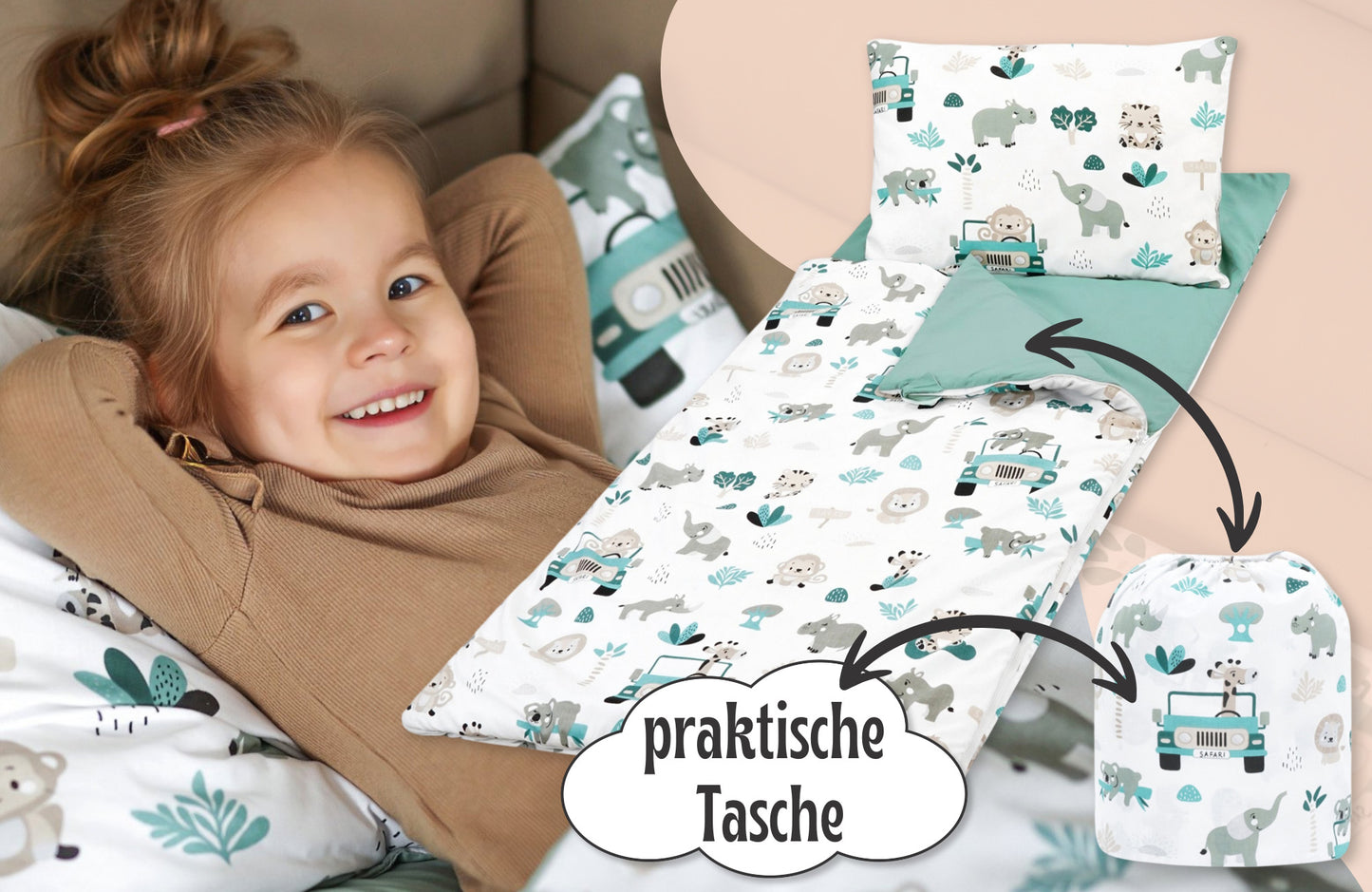 Schlafsack Kinder mit Kissen und Reißverschluss für Baby 3-7 Jahre - Kinderschlafsack Indoor für Kindertagesstätte Kindergarten Deckenschlafsack