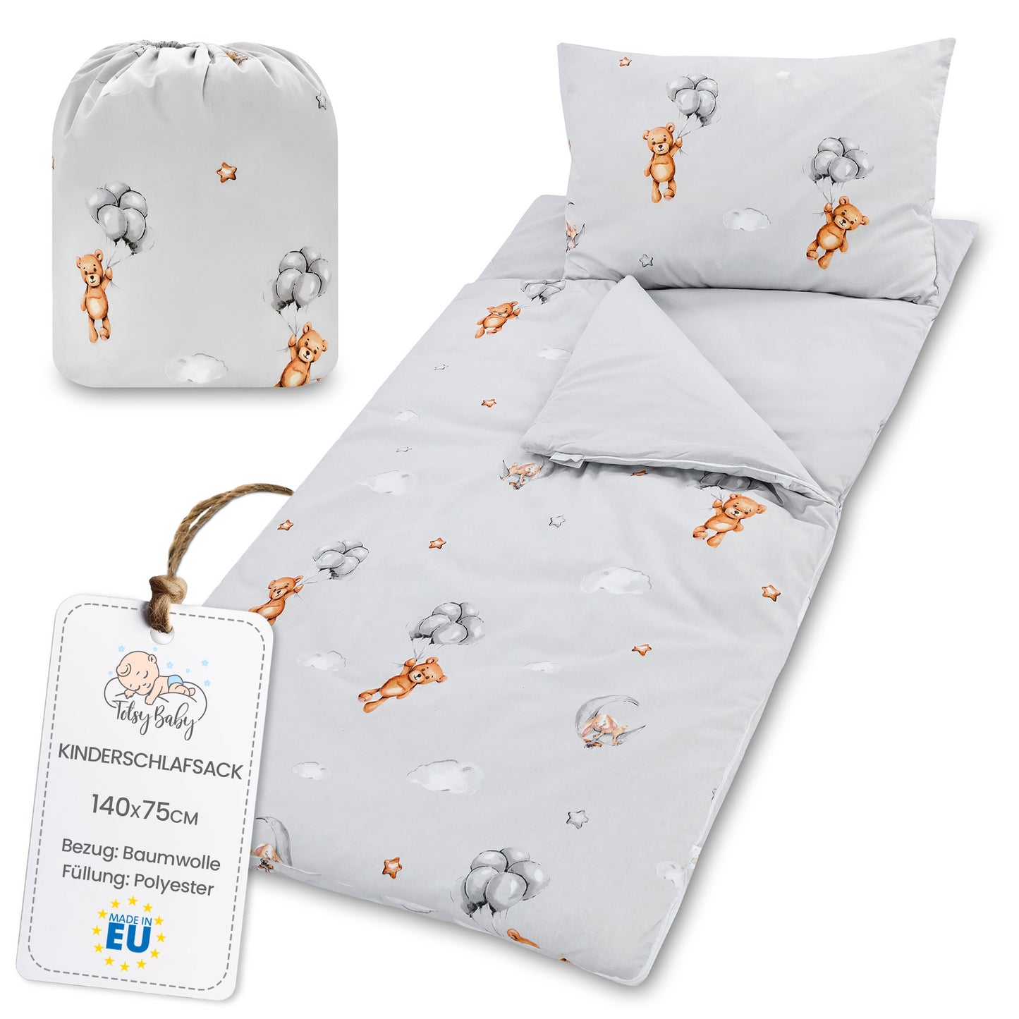 Schlafsack Kinder mit Kissen und Reißverschluss für Baby 3-7 Jahre - Kinderschlafsack Indoor für Kindertagesstätte Kindergarten Deckenschlafsack