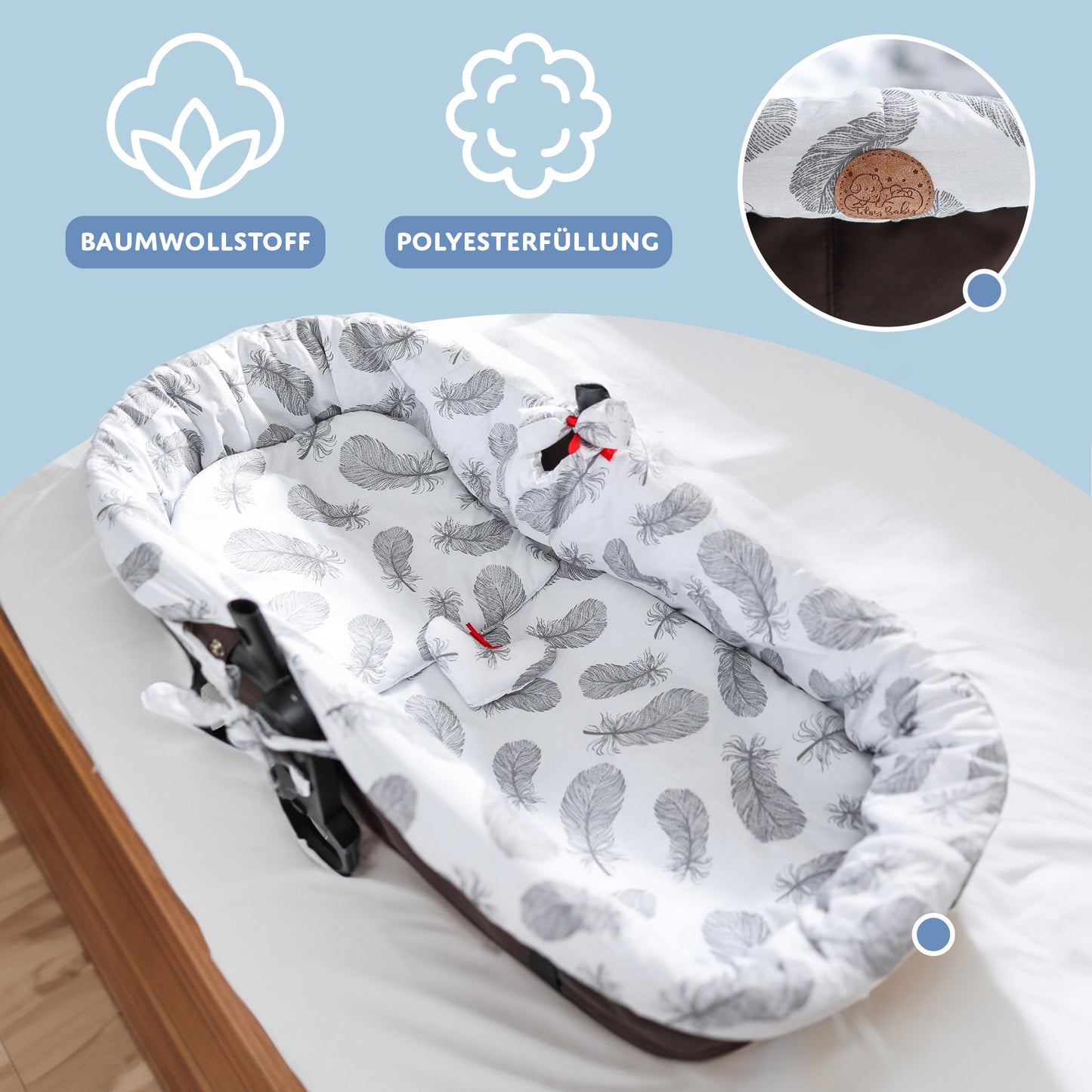 Stubenwagen Umrandung - Nestchen für Kinderwagen und Buggy Babybett Zubehör für Babywanne Einlage Kinderwagenzubehör