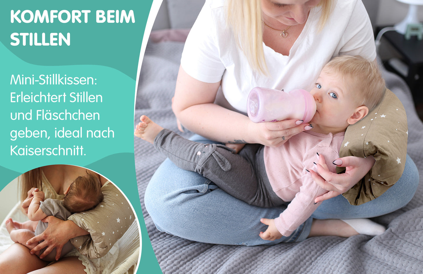 Liten amningskudde 25x20 cm - Breastfeeding & Nursing Pillow för resa - amningsmuff för armen och positionskudde; mjuk bomull