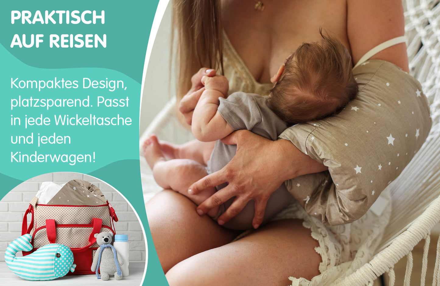 Liten amningskudde 25x20 cm - Breastfeeding & Nursing Pillow för resa - amningsmuff för armen och positionskudde; mjuk bomull