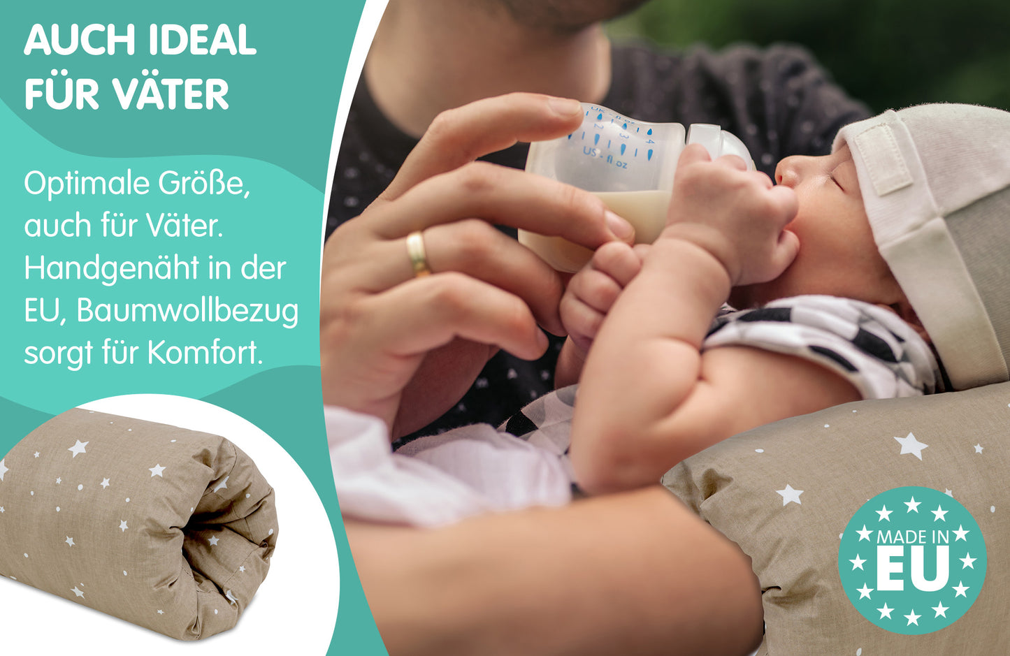 Liten amningskudde 25x20 cm - Breastfeeding & Nursing Pillow för resa - amningsmuff för armen och positionskudde; mjuk bomull