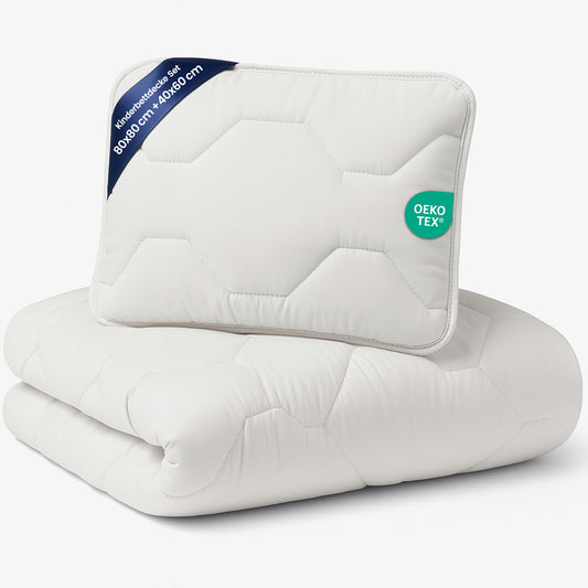 Baby Bettdecke und Kissen Kinderdecke und Babykissen - Kinderbettdecke Kinder Bettdecken Set und Decke für Kleinkind Babybett Mikrofaser Weiß