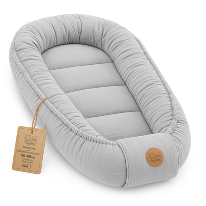 Musselin Babynest Nestchen Baby 90x50 cm - Babynestchen Neugeborene Nest für Kinder Bett und Babybett tragbar Kuschelnest Coccon für Jungen und Mädchen Baumwolle