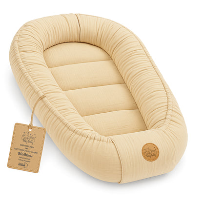 Musselin Babynest Nestchen Baby 90x50 cm - Babynestchen Neugeborene Nest für Kinder Bett und Babybett tragbar Kuschelnest Coccon für Jungen und Mädchen Baumwolle