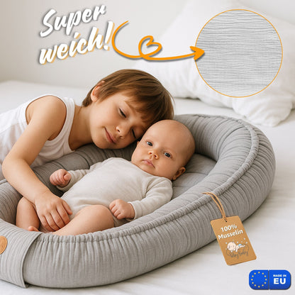 Musselin Babynest Nestchen Baby 90x50 cm - Babynestchen Neugeborene Nest für Kinder Bett und Babybett tragbar Kuschelnest Coccon für Jungen und Mädchen Baumwolle