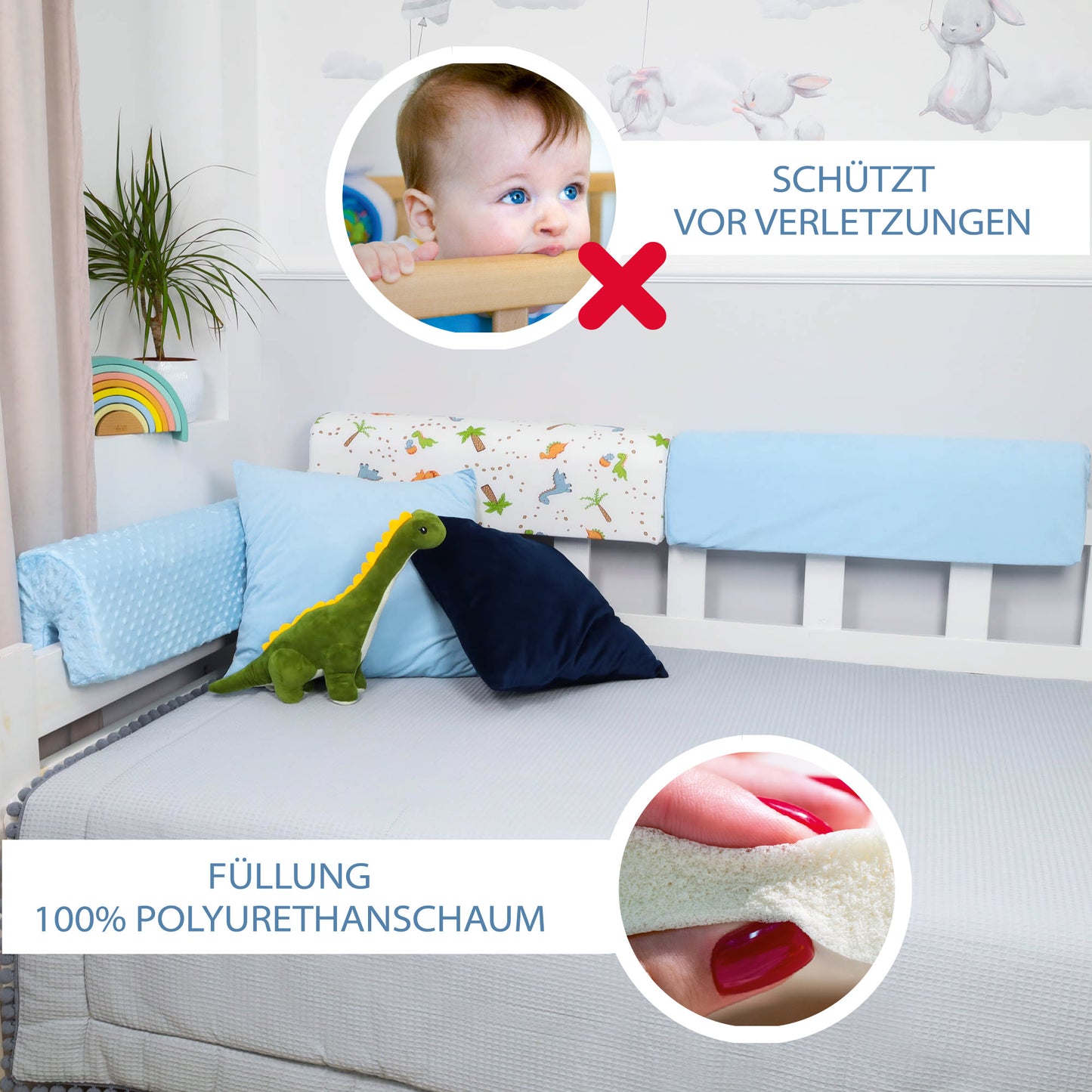 Bettkantenschutz für Kinderbetten - Schutz für Bettrahmen Rausfallschutz für Boxspringbett Bettgitter mit Bezug Kantenschutz Kinder Babybett